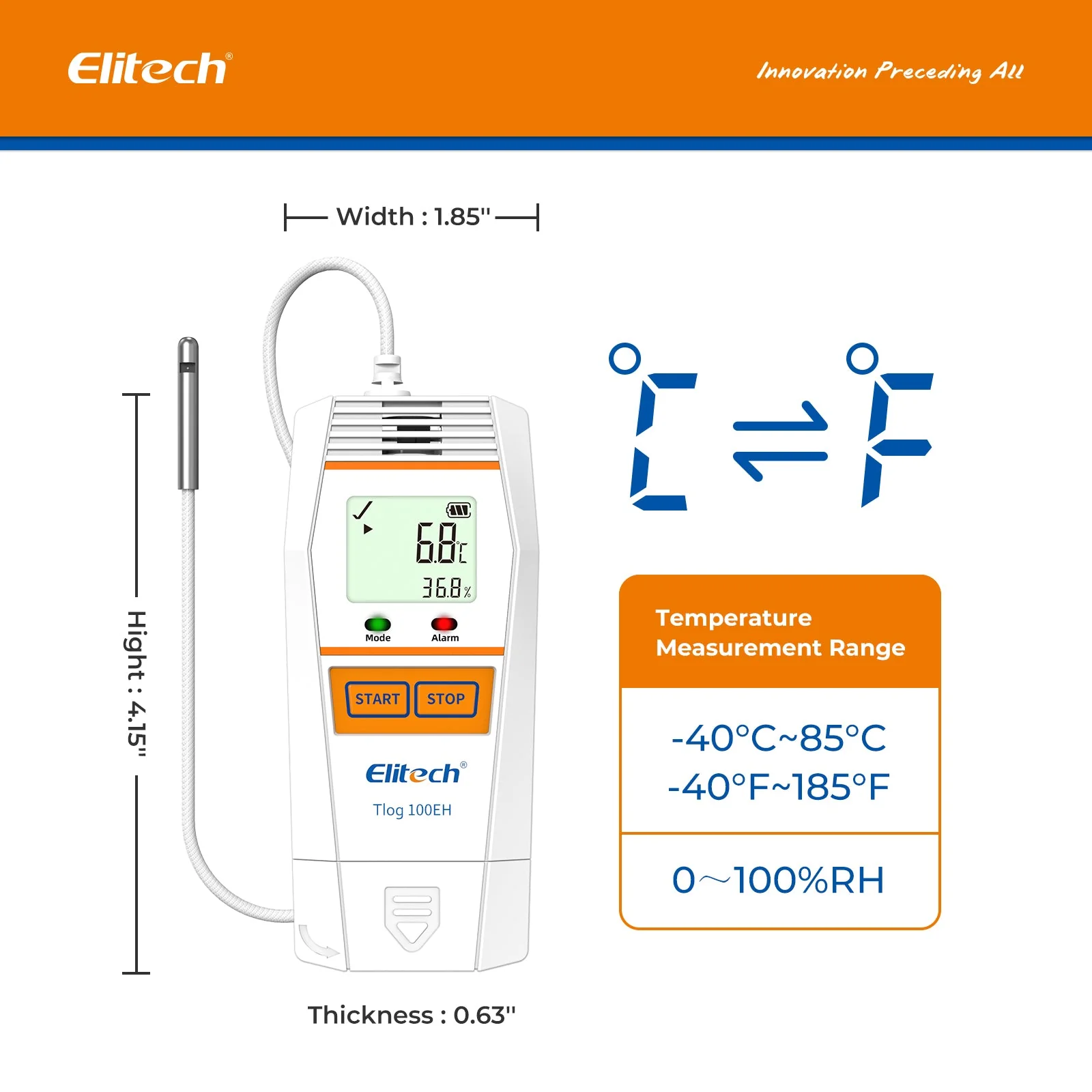 Elitech Tlog 100EH Reusable Temperature Humidity Data Logger -40°F to 185°F - Image 3