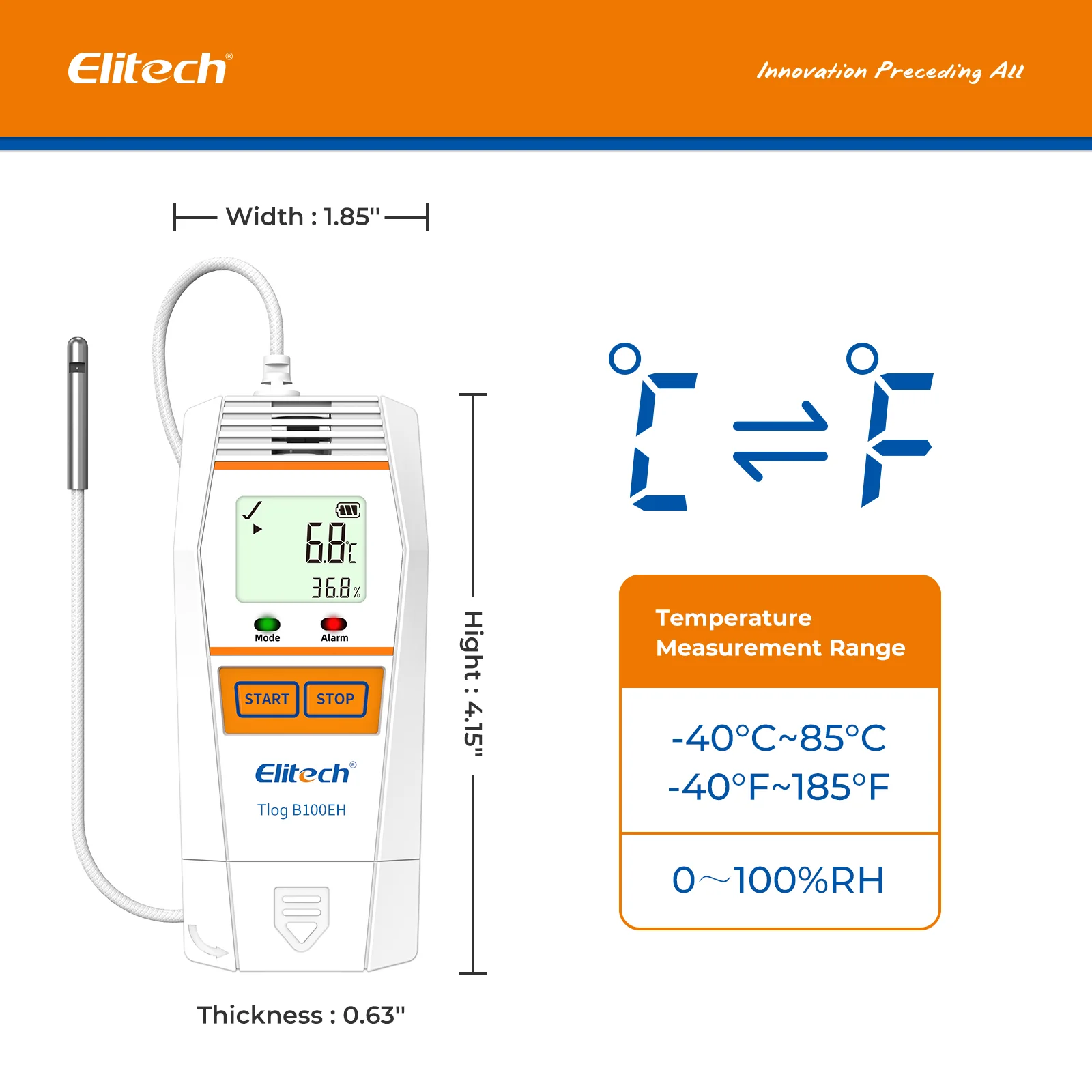 Elitech Tlog B100EH Temperature and Humidity Data Logger Wireless Reusable PDF Report External Sensor 32000 Points - Image 3