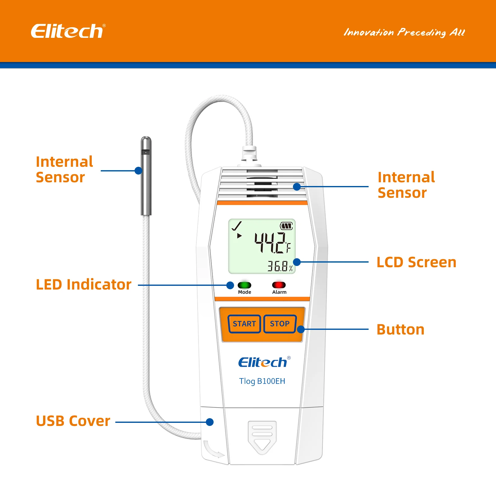 Elitech Tlog B100EH Temperature and Humidity Data Logger Wireless Reusable PDF Report External Sensor 32000 Points - Image 6