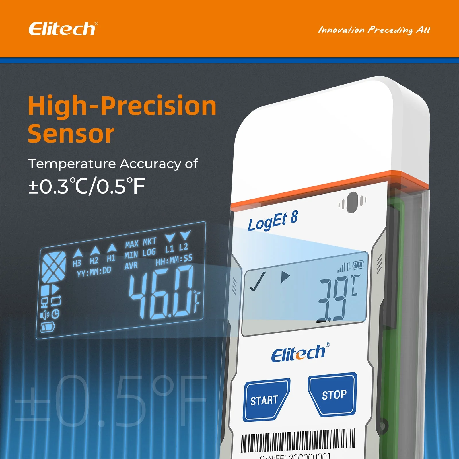 Elitech USB Digital Ultralow-Temperature Data Logger (-196 ~ 150°C/ -320.8 ~ 302℉) Accuracy of±0.3℃/±0.6℉, Reusable Recorder with Shadow Data 16000 Points, Auto PDF Report, for Windows/MacOS,LogEt8UTE - Image 3