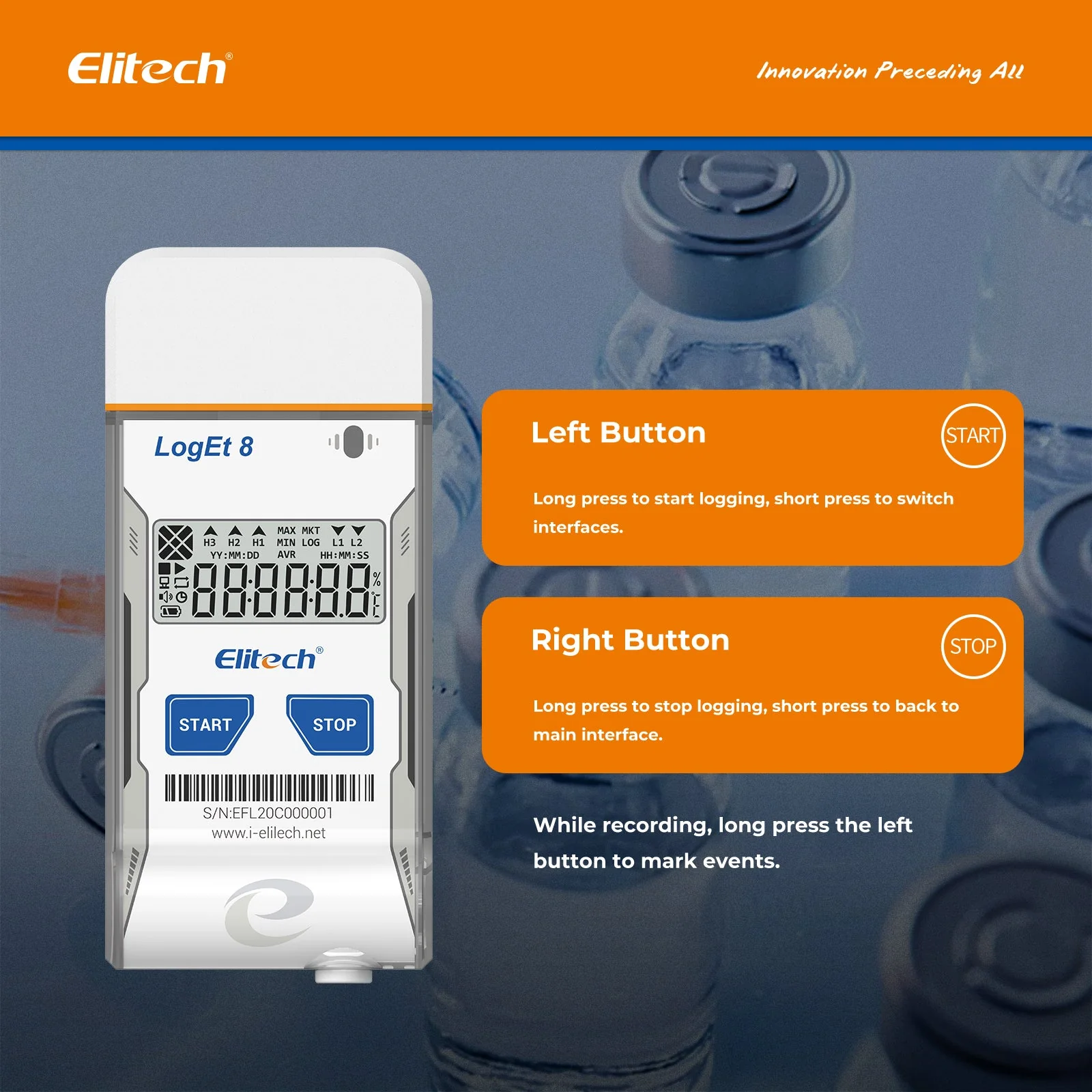 Elitech USB Digital Ultralow-Temperature Data Logger (-196 ~ 150°C/ -320.8 ~ 302℉) Accuracy of±0.3℃/±0.6℉, Reusable Recorder with Shadow Data 16000 Points, Auto PDF Report, for Windows/MacOS,LogEt8UTE - Image 4