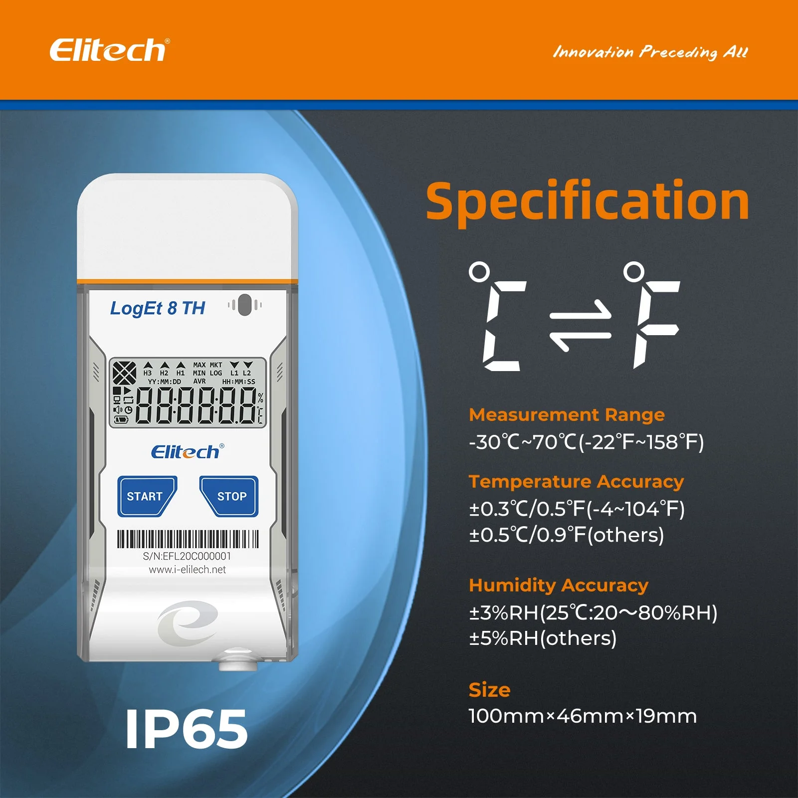 Elitech USB Digital Temperature Humidity Data Logger (-30 ~ 70°C/ -22 ~ 158℉) Accuracy of±0.3℃/±0.6℉, Reusable Recorder with Shadow Data 16000 Points, Auto PDF Report, for Windows/MacOS, LogEt8TH - Image 8