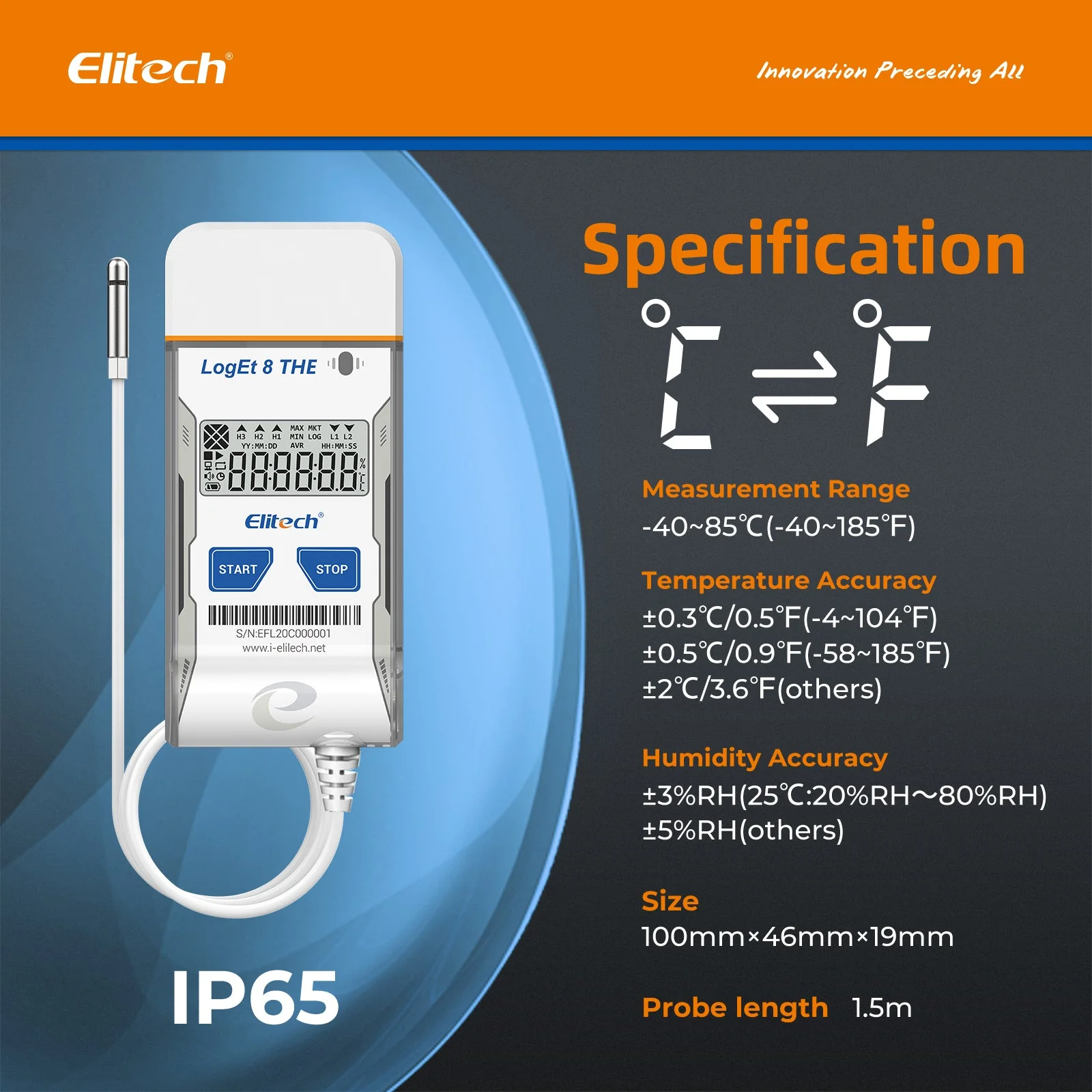 Elitech USB Digital Temperature Humidity Data Logger (-40 ~ 85°C/ -40 ~ 185℉) Accuracy of±0.3℃/±0.6℉, Reusable Recorder with Shadow Data 16000 Points, Auto PDF Report, for Windows/MacOS, LogEt8THE - Image 8