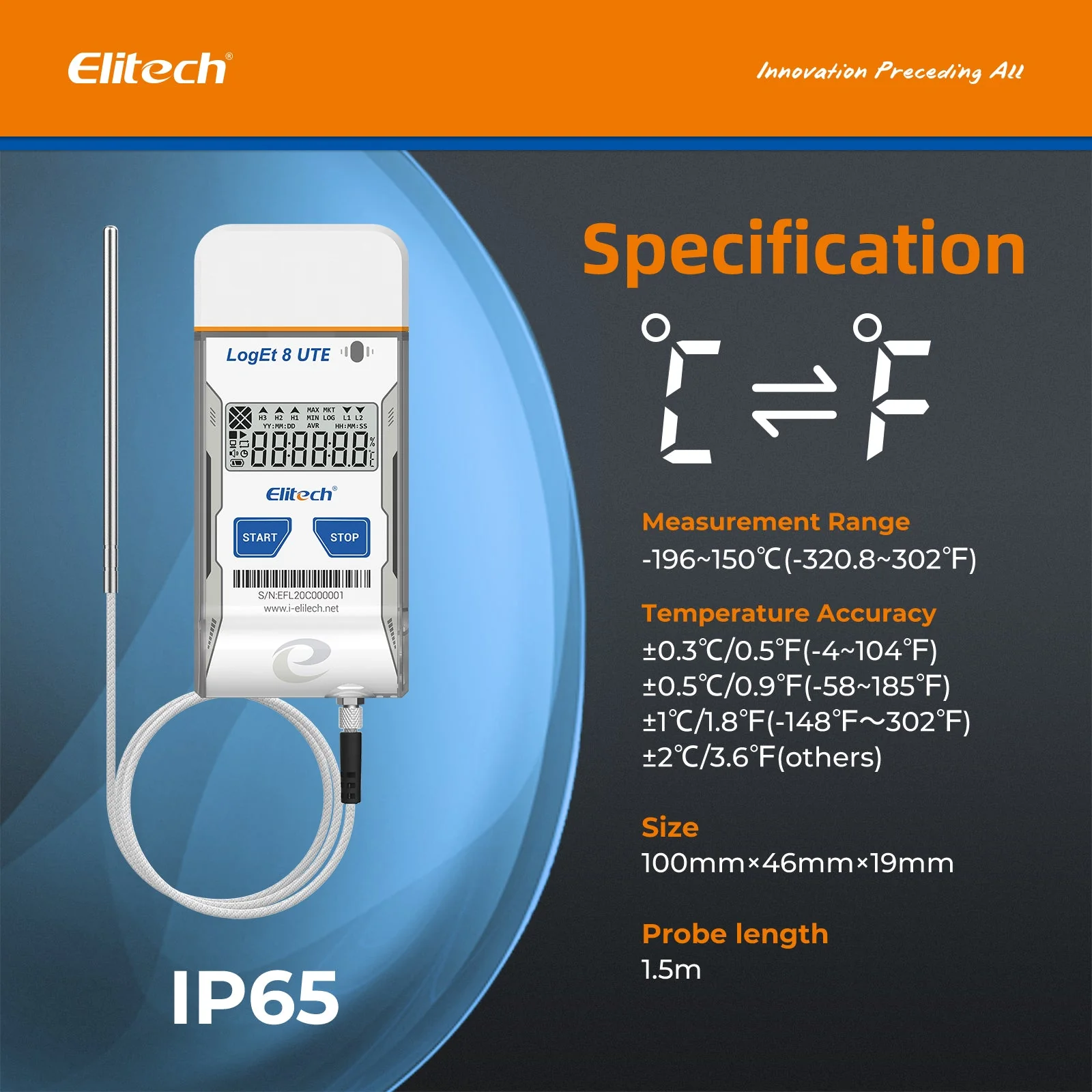 Elitech USB Digital Ultralow-Temperature Data Logger (-196 ~ 150°C/ -320.8 ~ 302℉) Accuracy of±0.3℃/±0.6℉, Reusable Recorder with Shadow Data 16000 Points, Auto PDF Report, for Windows/MacOS,LogEt8UTE - Image 8