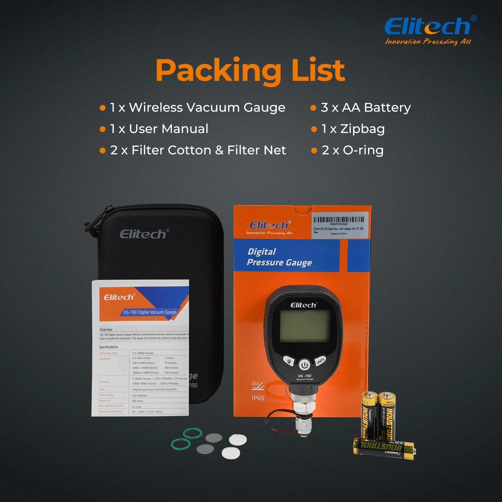 Elitech VG-760 HVAC Digital Micron Vacuum Gauge 8 Units Optional - Image 5