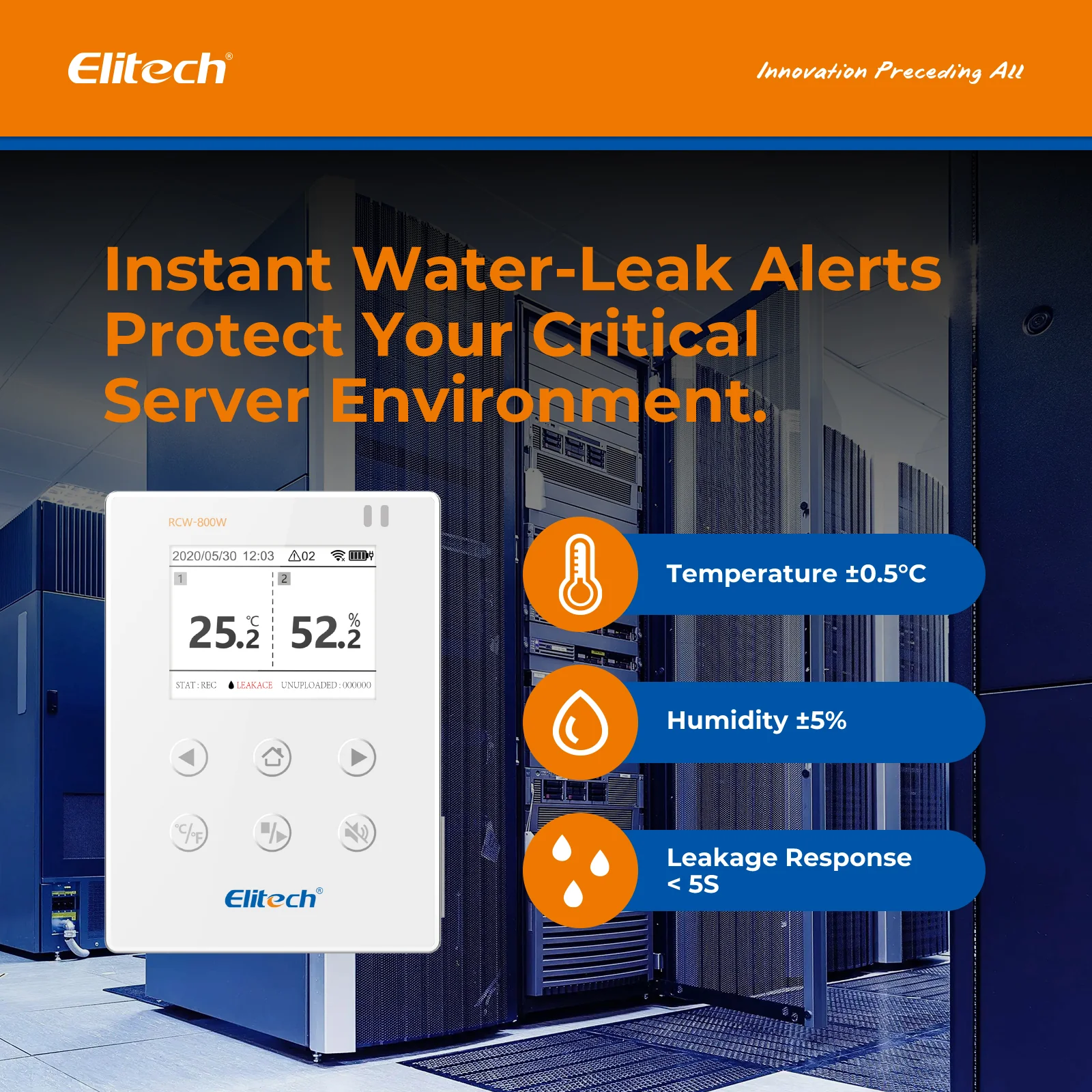 Elitech WiFi Real-time Temperature Humidity Data Logger Water Leak Detector, SMS/Email/APP Alert, Cloud Data Storage, 10M Patch Cord, RCW-800W-WI(-40~176℉, : 0~100%RH) - Image 3