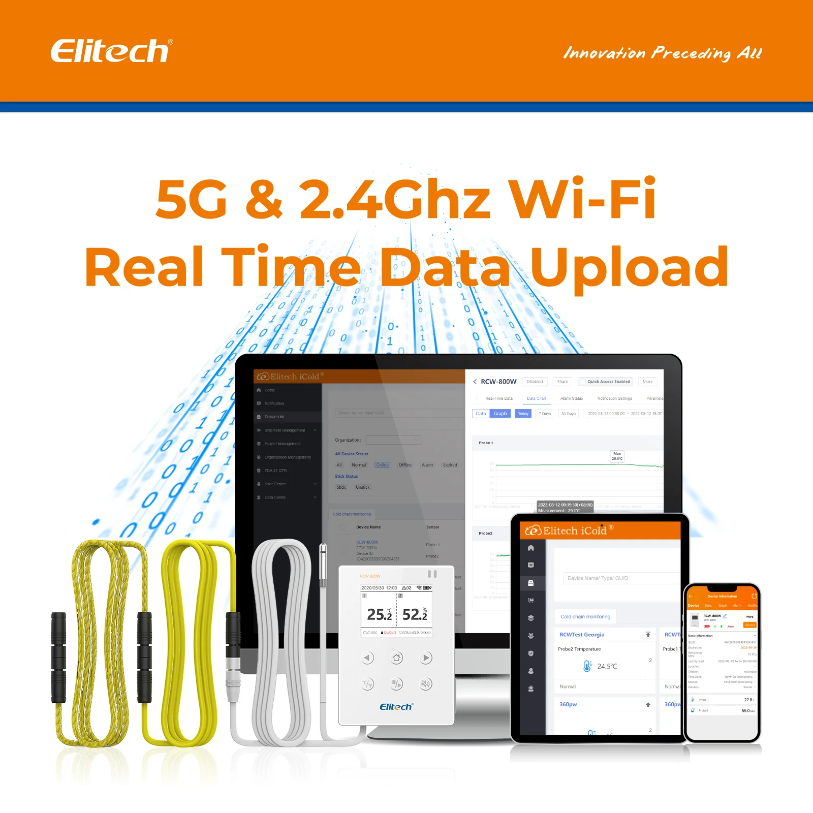 Elitech WiFi Real-time Temperature Humidity Data Logger Water Leak Detector, SMS/Email/APP Alert, Cloud Data Storage, 10M Patch Cord, RCW-800W-WI(-40~176℉, : 0~100%RH) - Image 6