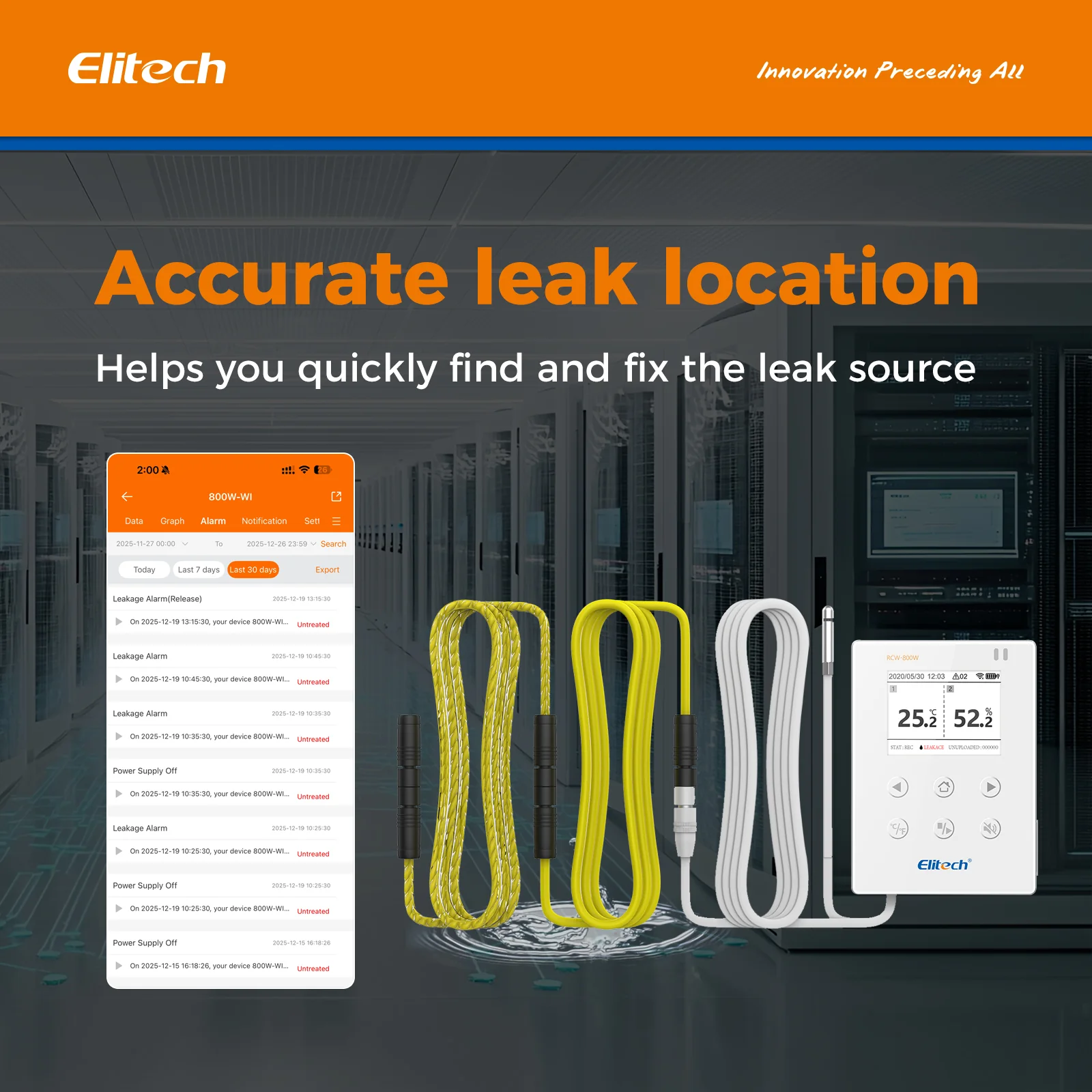 Elitech WiFi Real-time Temperature Humidity Data Logger Water Leak Detector, SMS/Email/APP Alert, Cloud Data Storage, 10M Patch Cord, RCW-800W-WI(-40~176℉, : 0~100%RH) - Image 7