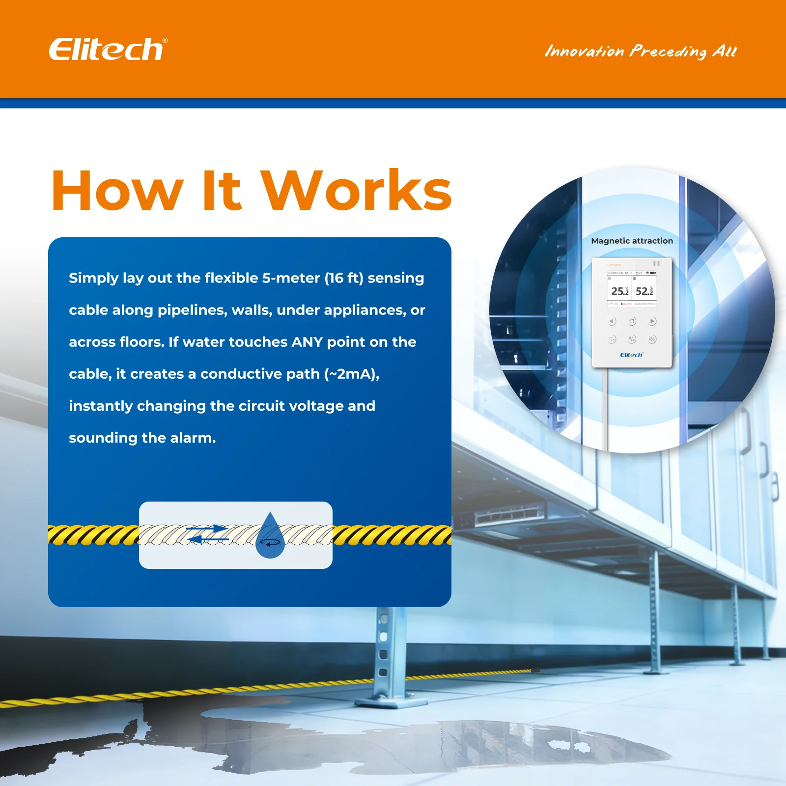 Elitech WiFi Real-time Temperature Humidity Data Logger Water Leak Detector, SMS/Email/APP Alert, Cloud Data Storage, 10M Patch Cord, RCW-800W-WI(-40~176℉, : 0~100%RH) - Image 9