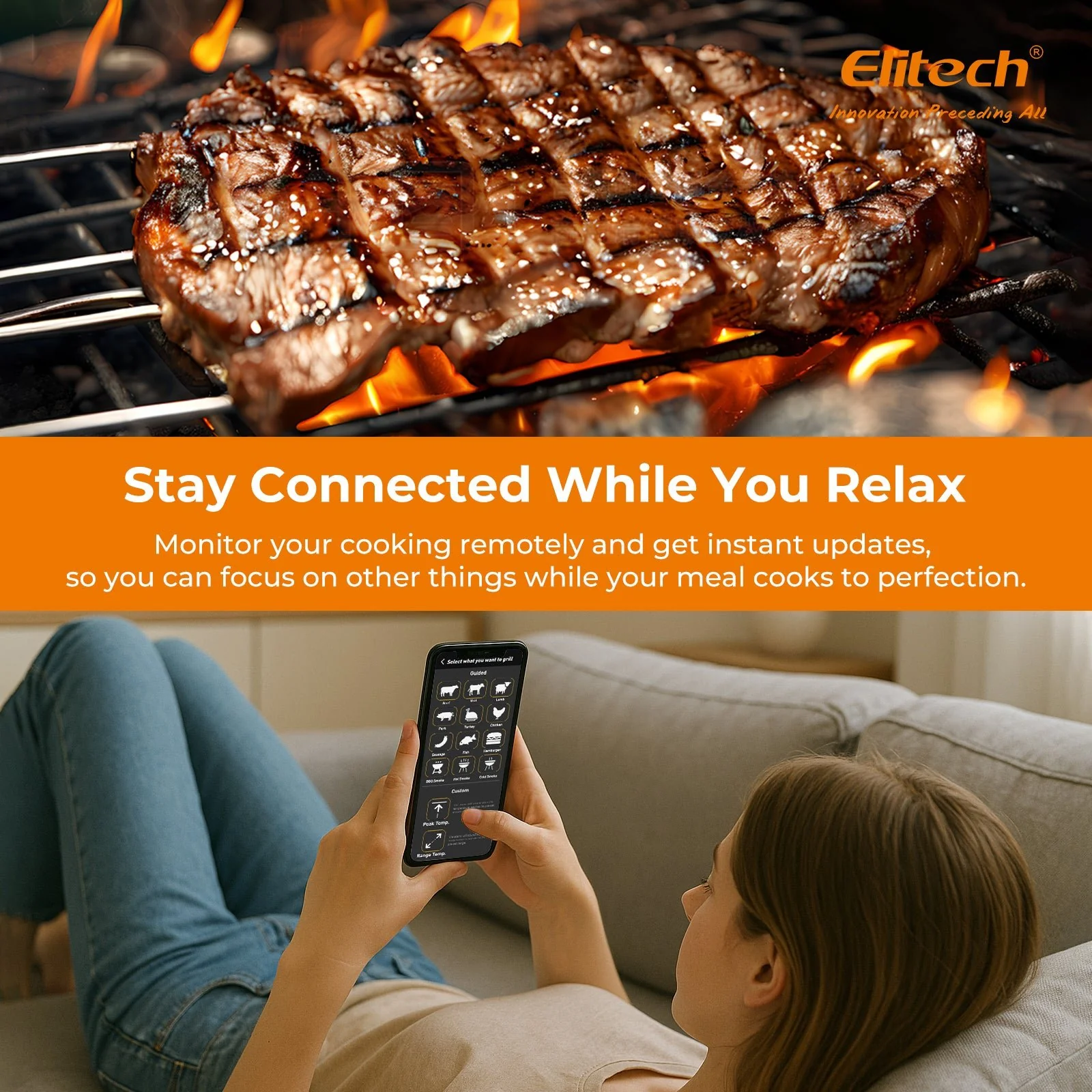 Elitech WMT-20 Wireless Smart Meat Thermometer, Dual-Probe Bluetooth Grill Thermometer with LCD Display and ToGrill App, for Oven, BBQ, Kitchen, and Outdoor Cooking, - Image 4