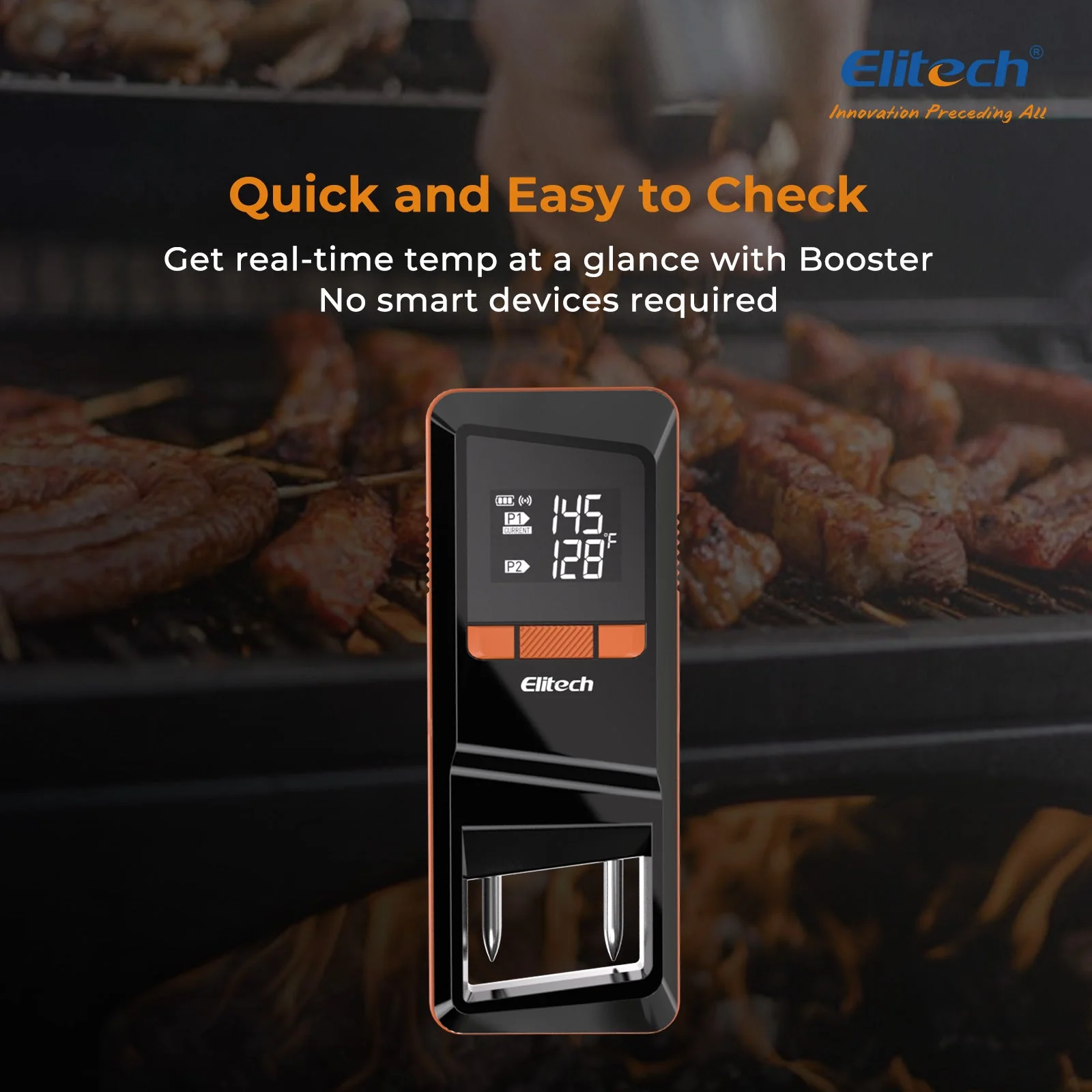Elitech WMT-20 Wireless Smart Meat Thermometer, Dual-Probe Bluetooth Grill Thermometer with LCD Display and ToGrill App, for Oven, BBQ, Kitchen, and Outdoor Cooking, - Image 5