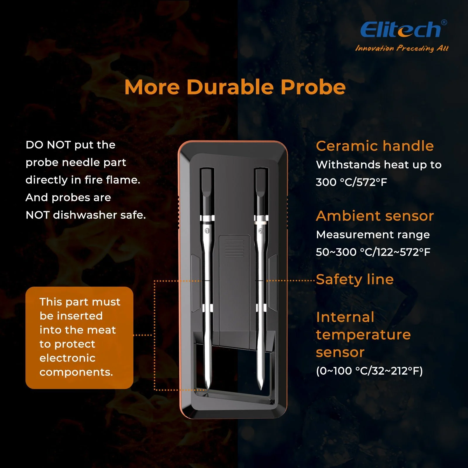 Elitech WMT-20 Wireless Smart Meat Thermometer, Dual-Probe Bluetooth Grill Thermometer with LCD Display and ToGrill App, for Oven, BBQ, Kitchen, and Outdoor Cooking, - Image 6