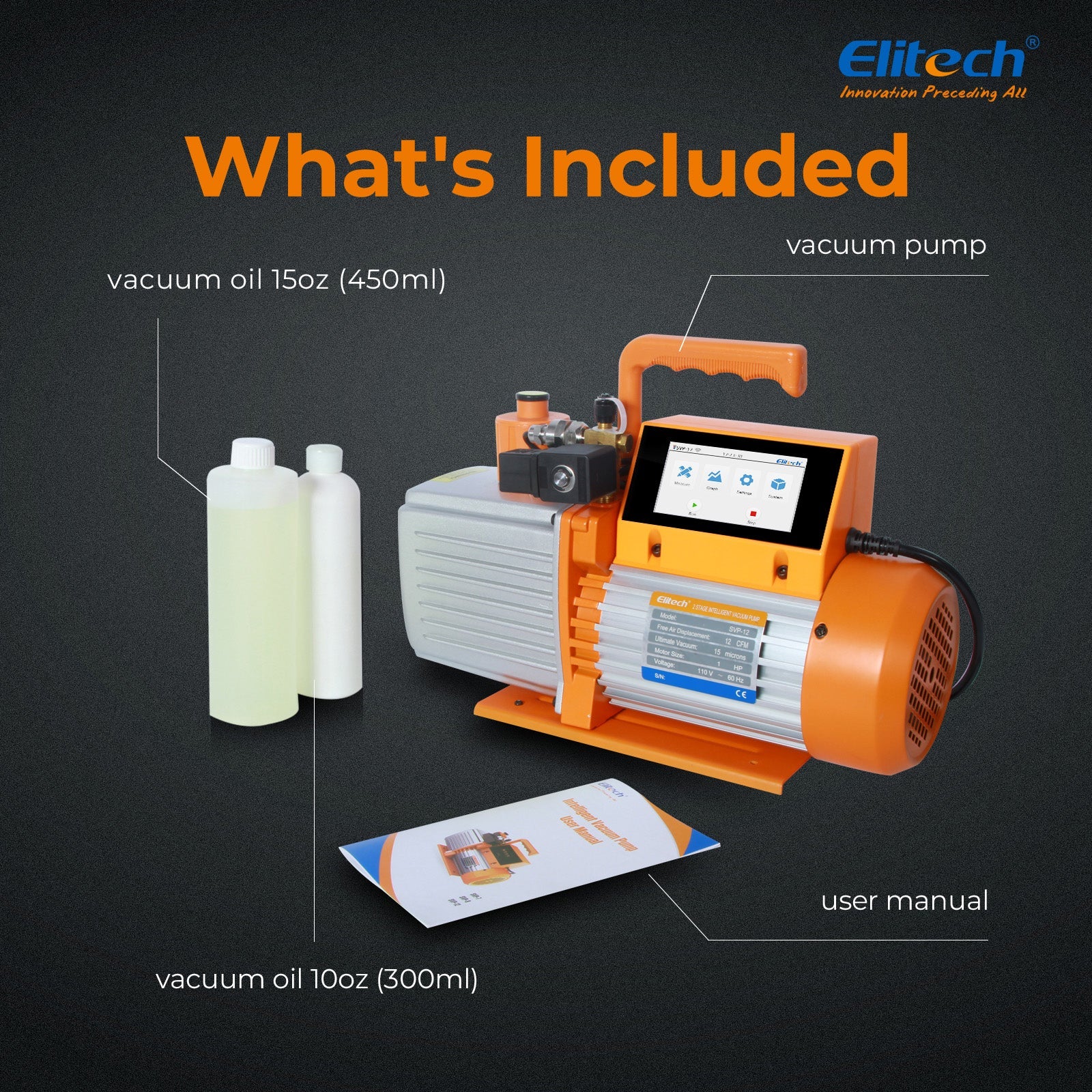 Elitech SVP-12 Intelligent HVAC 1HP Vacuum Pump 12 CFM 2 Stage with Touch Screen - Image 8