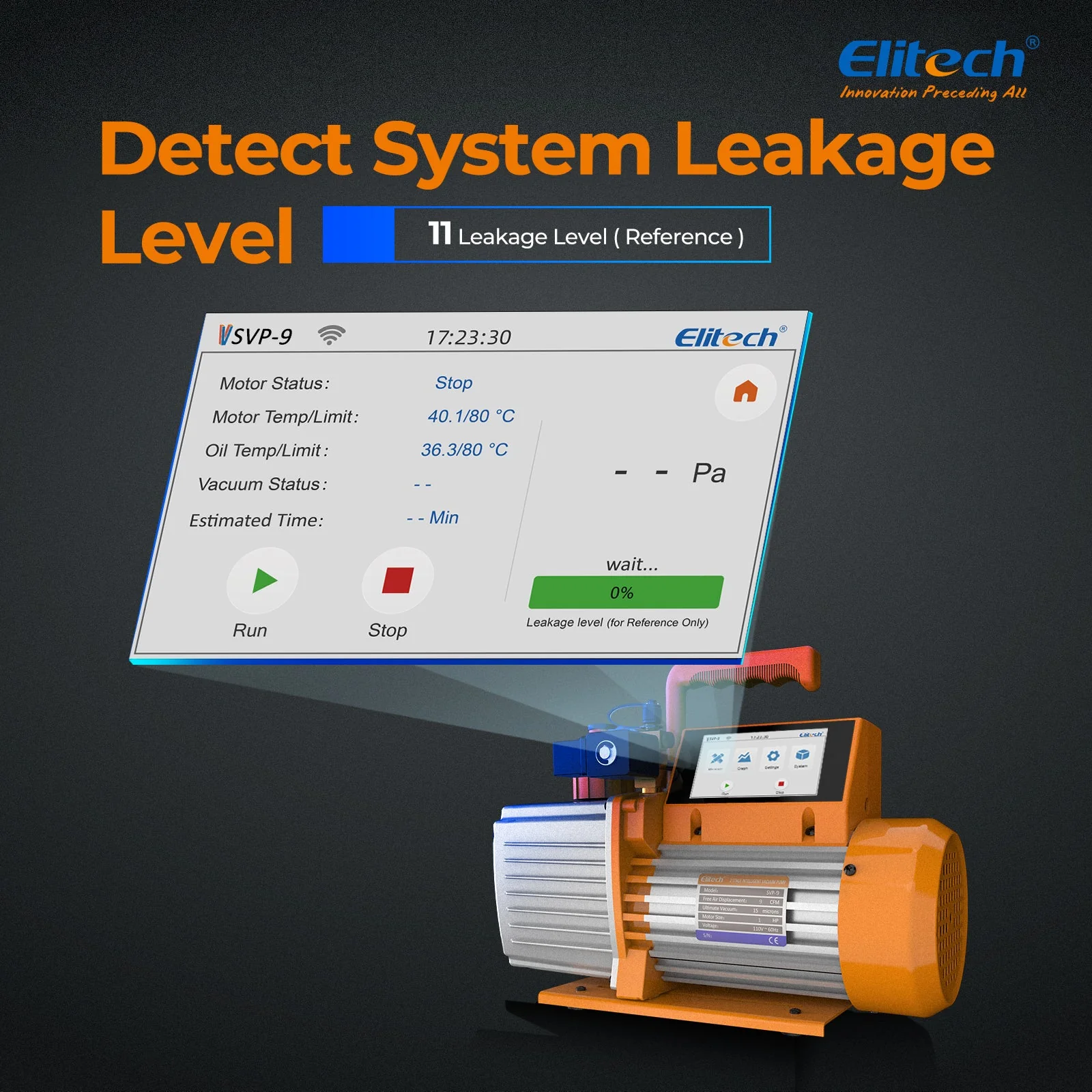 Elitech SVP-9 Intelligent 1HP Vacuum Pump 9 CFM 2 Stage HVAC Refrigerant Recharging, Touch Screen, Data Logging and Storage via App - Image 4