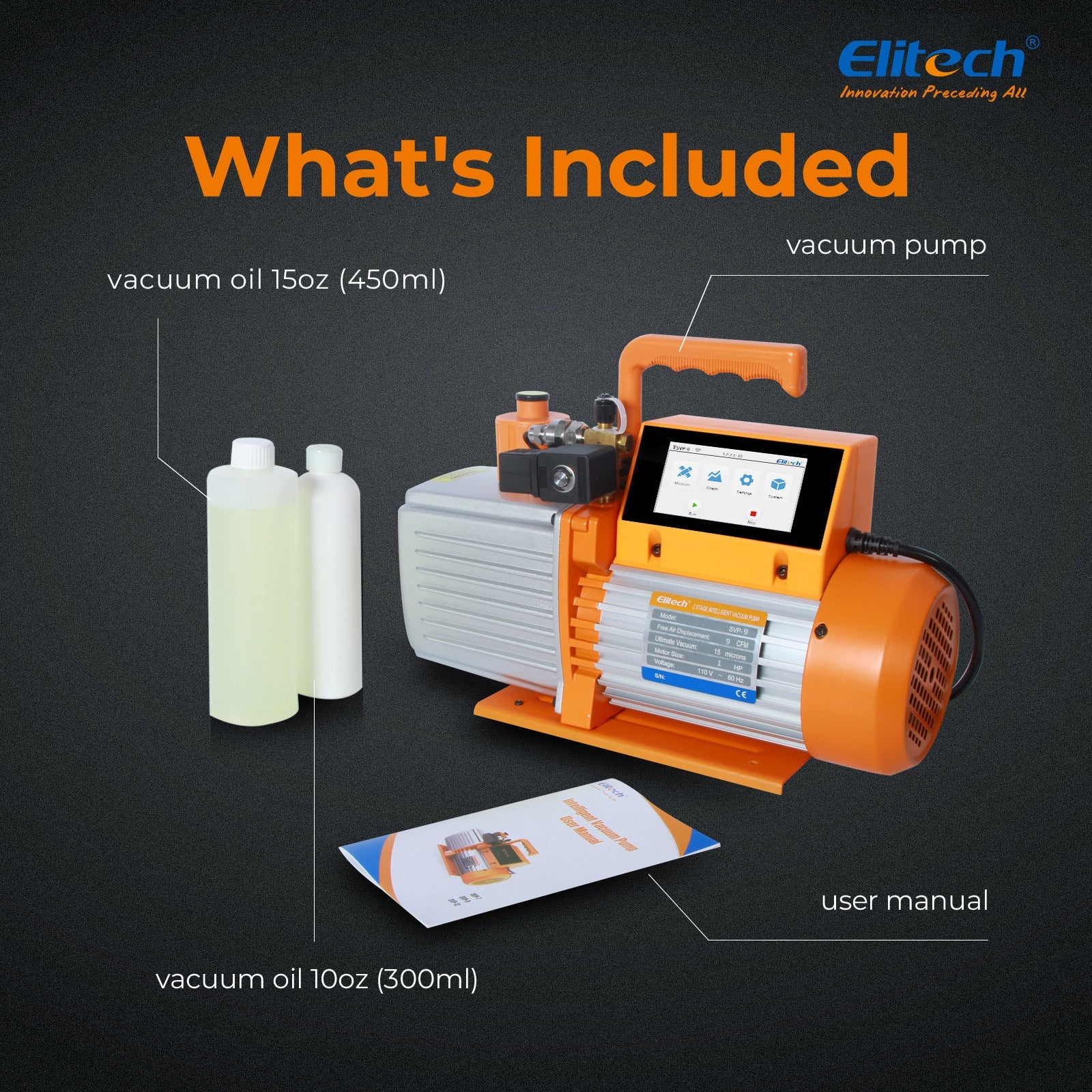 Elitech SVP-9 Intelligent 1HP Vacuum Pump 9 CFM 2 Stage HVAC Refrigerant Recharging, Touch Screen, Data Logging and Storage via App - Image 8
