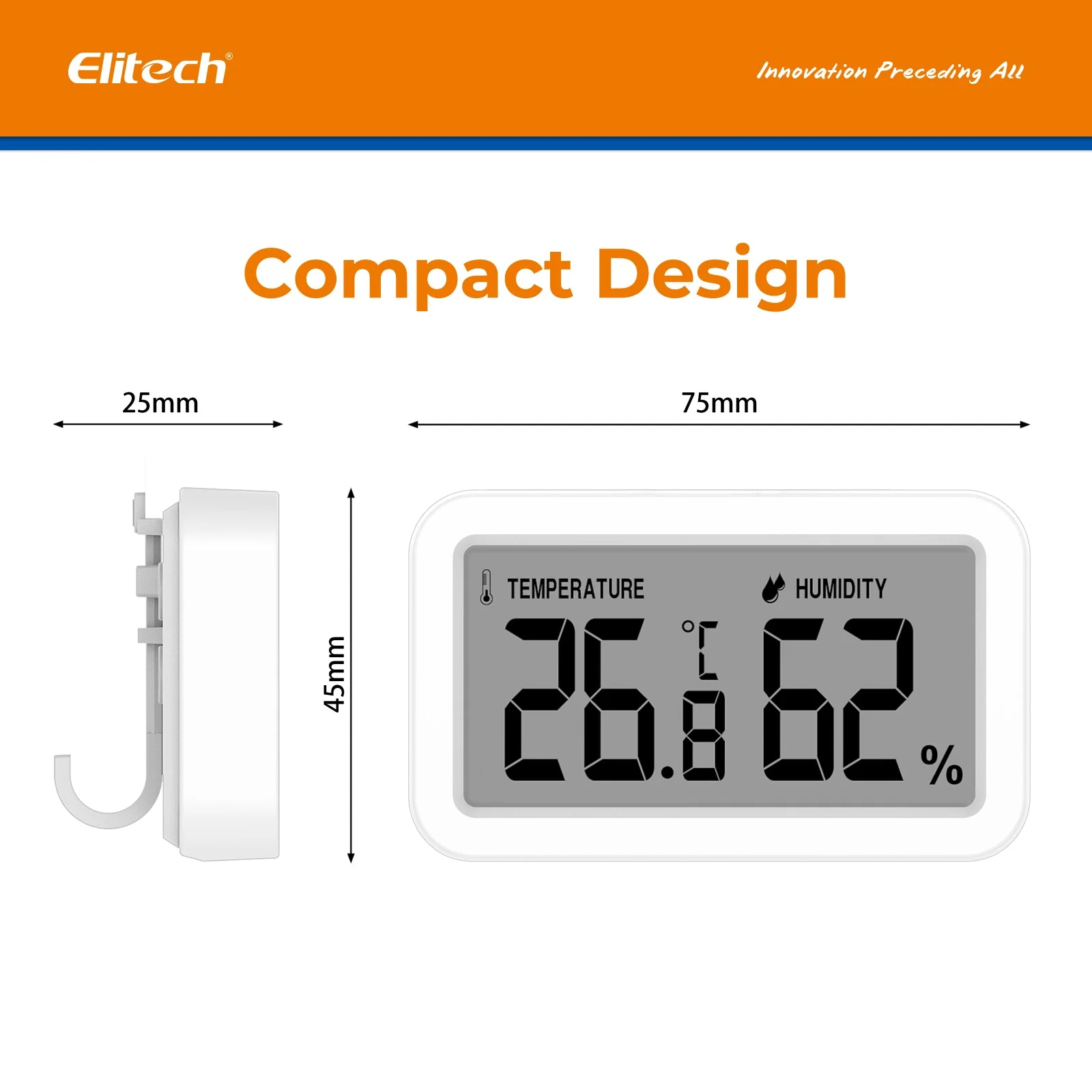 Elitech Fridge Thermometer Hygrometer Digital Freeze Refrigerator Thermometer Waterproof Large LCD Display TM-2TH - Image 4