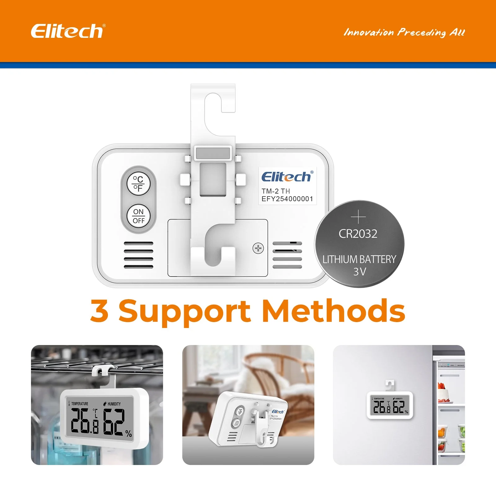 Elitech Fridge Thermometer Hygrometer Digital Freeze Refrigerator Thermometer Waterproof Large LCD Display TM-2TH - Image 5