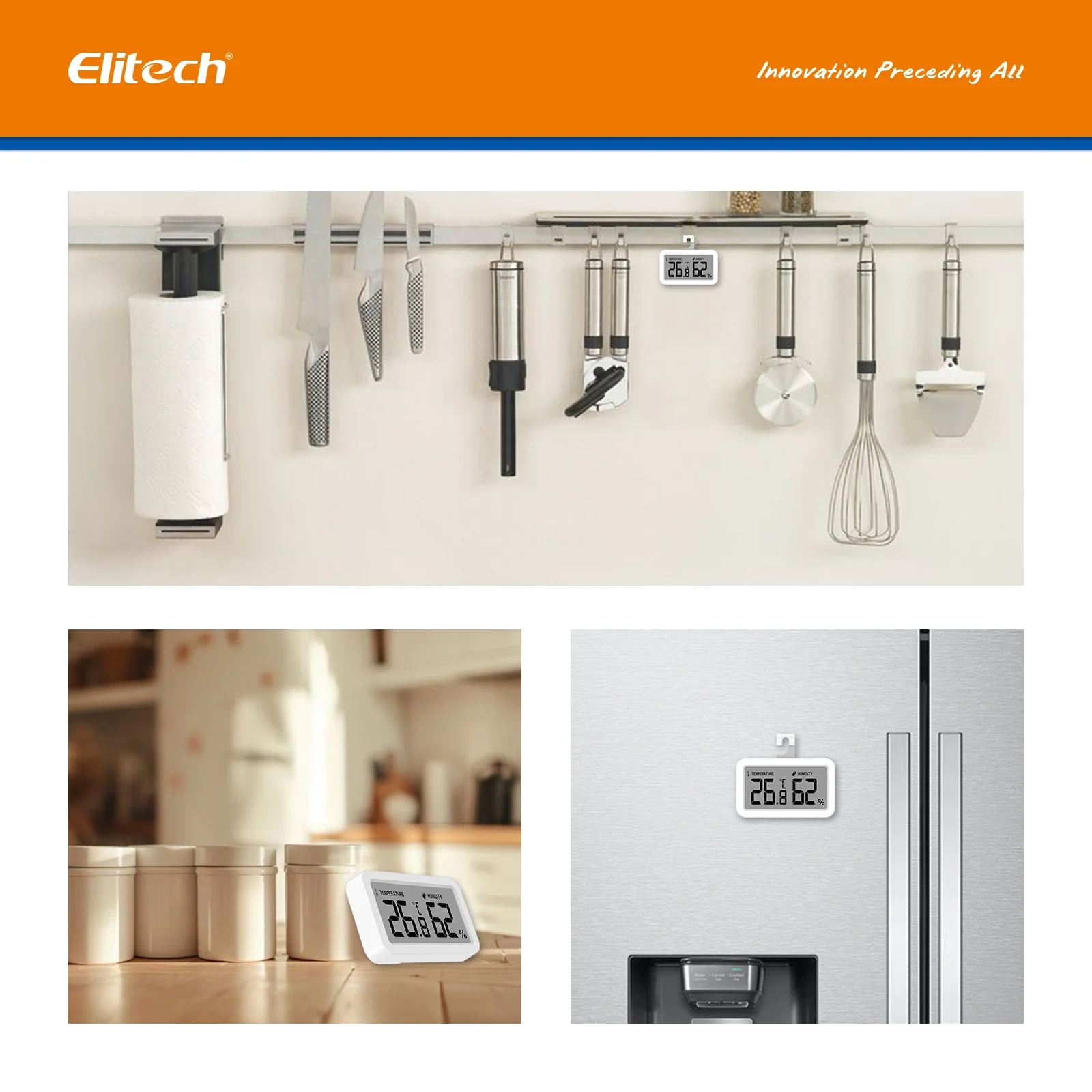 Elitech Fridge Thermometer Hygrometer Digital Freeze Refrigerator Thermometer Waterproof Large LCD Display TM-2TH - Image 8