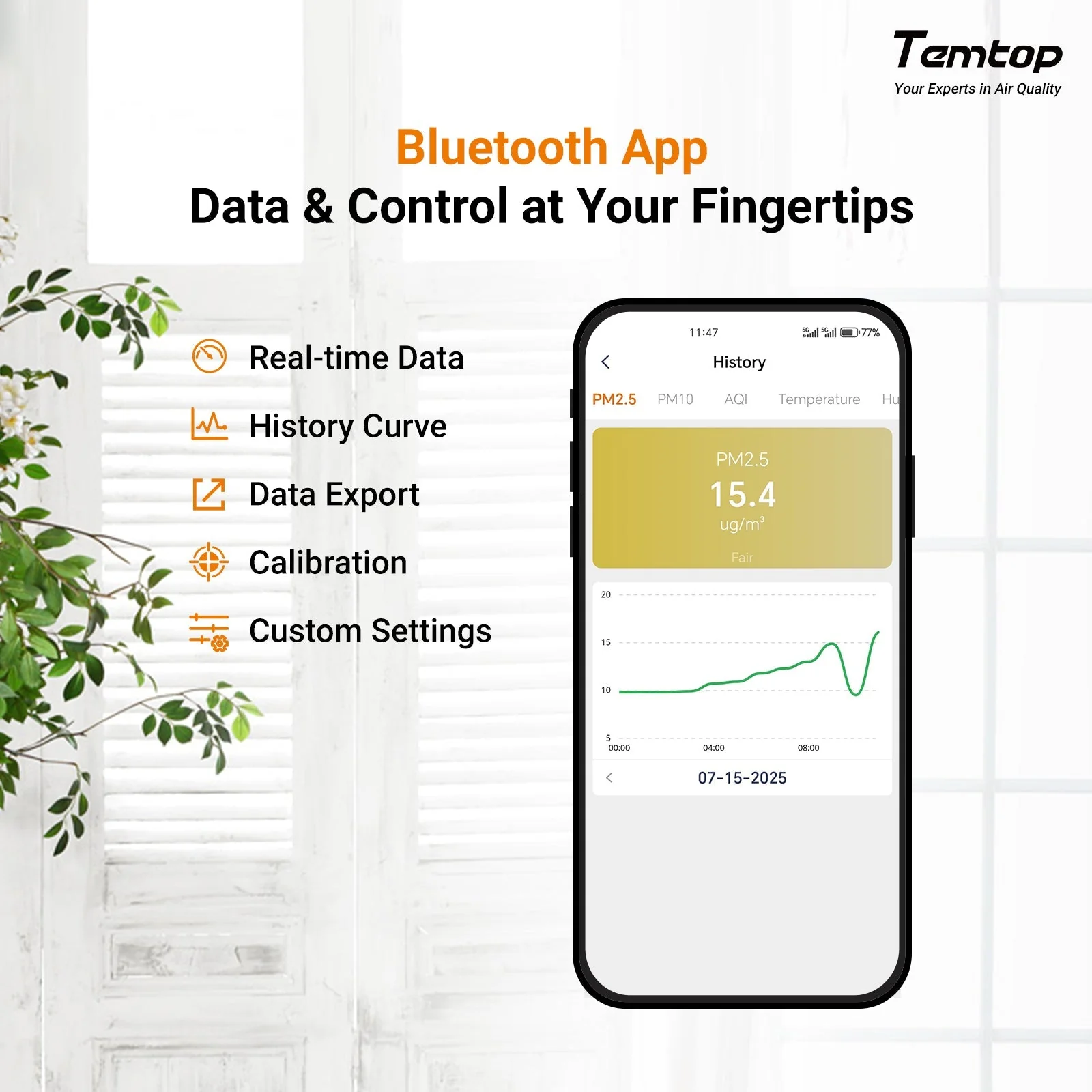 Temtop Air Quality Monitor P2, PM2.5, PM10, CO₂, Temp & Humidity Detector for Home/Office | Accurate PM2.5, CO₂, AQI Readings Bluetooth App - Image 5