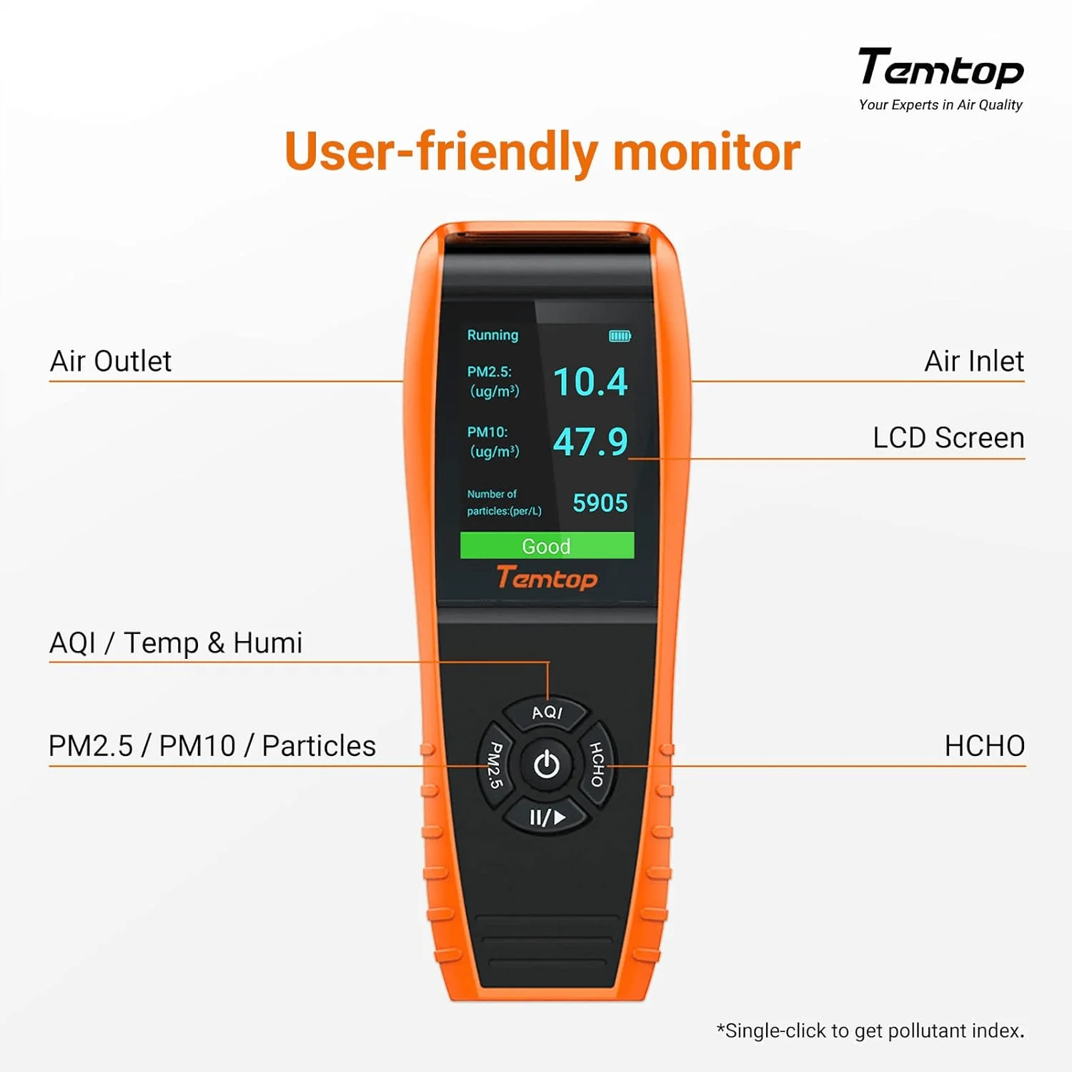 Temtop Air Quality Monitor Professional PM2.5 PM10 Particle Counter LKC-1000S 2nd, Formaldehyde, Temperature, Humidity, AQI Tester for Indoor/Outdoor Air Pollution Detection w/Data Export - Image 5