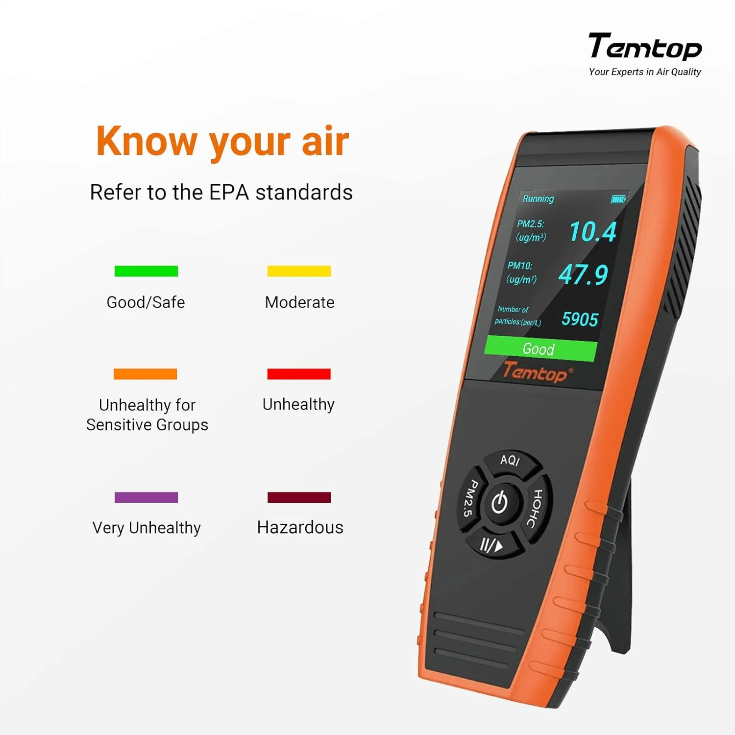 Temtop Air Quality Monitor Professional PM2.5 PM10 Particle Counter LKC-1000S 2nd, Formaldehyde, Temperature, Humidity, AQI Tester for Indoor/Outdoor Air Pollution Detection w/Data Export - Image 8