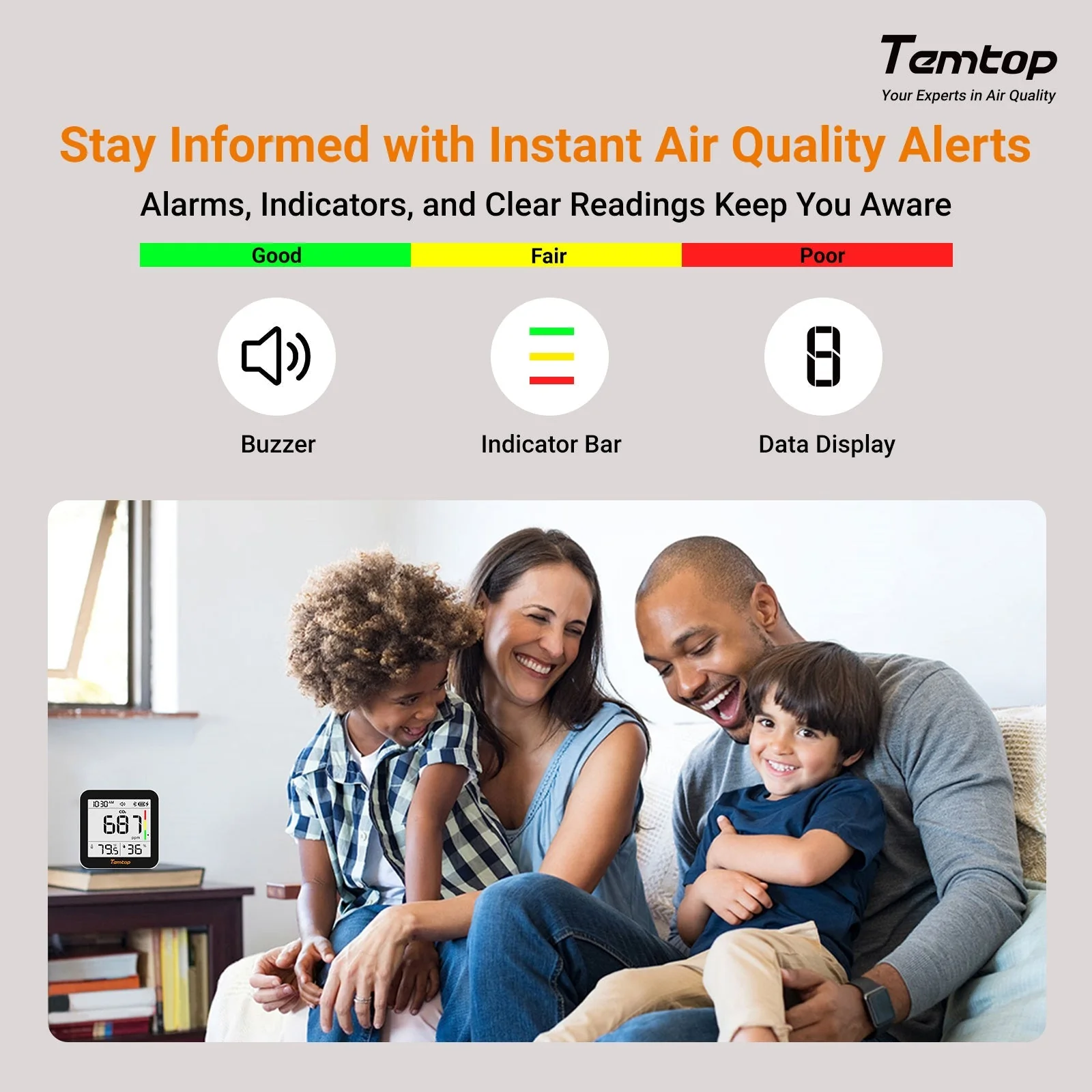 Temtop C10 2nd E-Ink Display CO2 Monitor Indoor Air Quality Monitor for CO2, Temperature and Humidity with App and Data History - Image 11