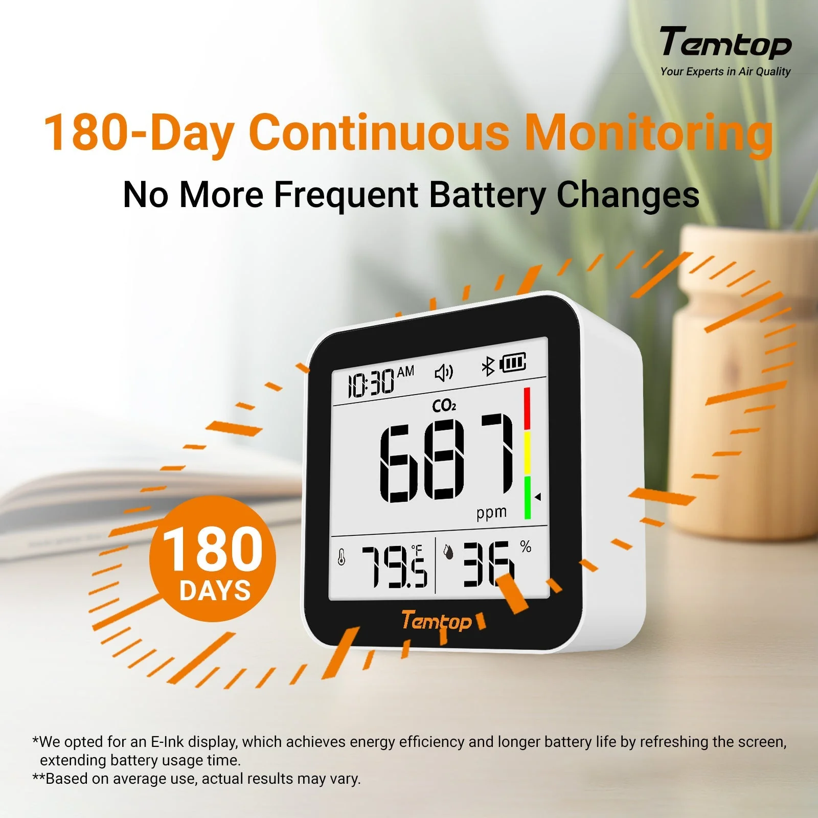Temtop C10 2nd E-Ink Display CO2 Monitor Indoor Air Quality Monitor for CO2, Temperature and Humidity with App and Data History - Image 7