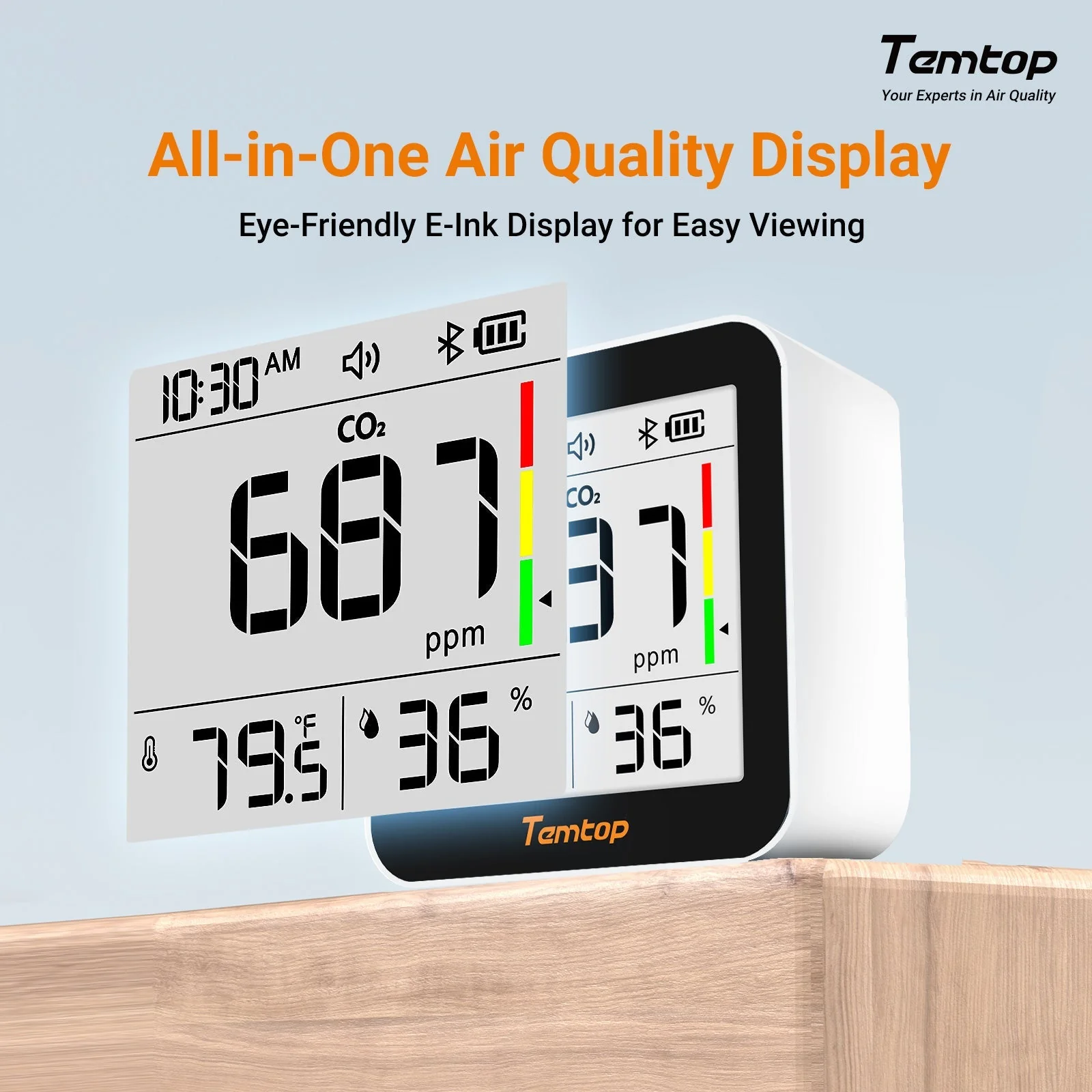 Temtop C10 2nd E-Ink Display CO2 Monitor Indoor Air Quality Monitor for CO2, Temperature and Humidity with App and Data History - Image 9
