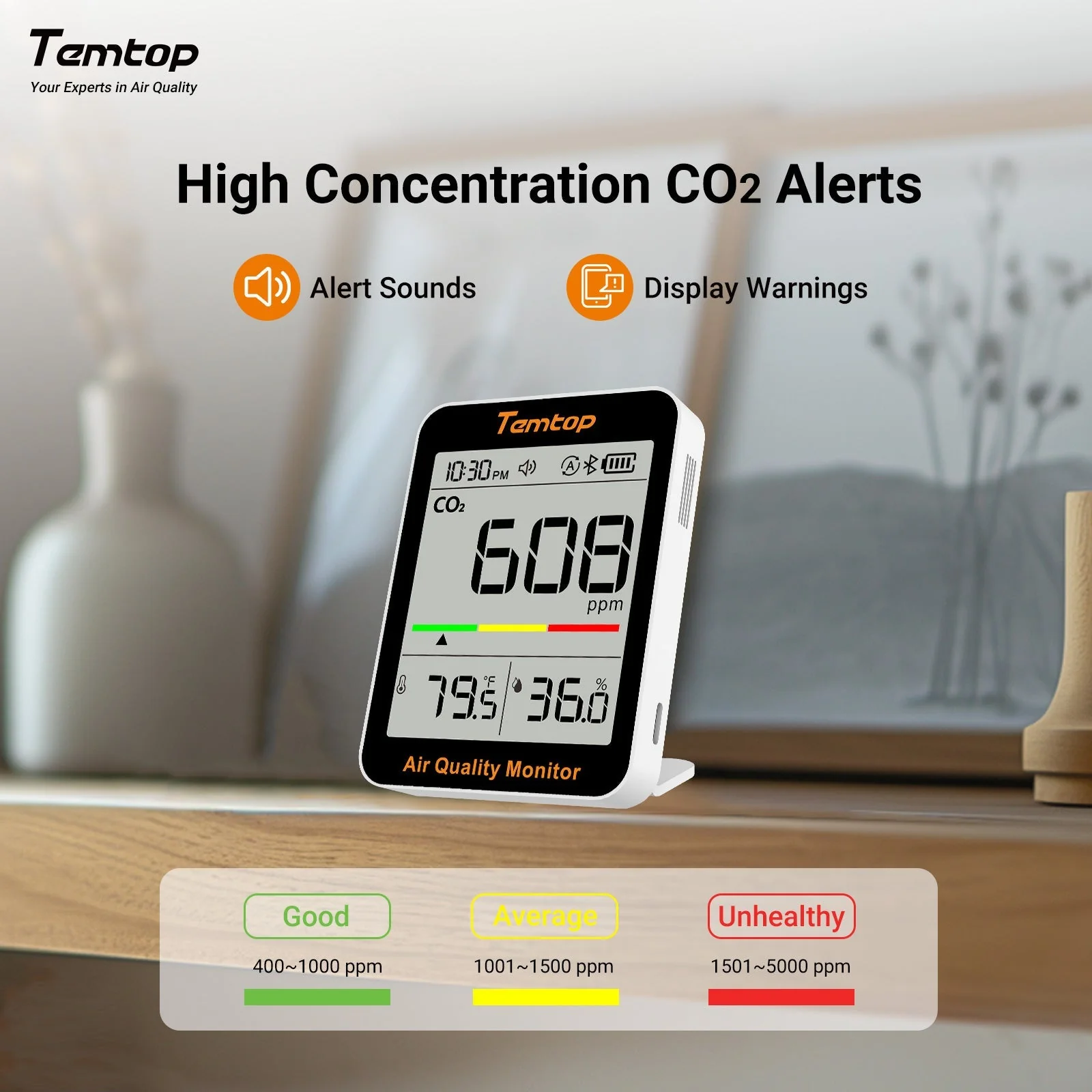 Temtop C1+ CO2 Monitor Indoor Air Quality Monitor for CO2, Temperature and Humidity with App and Data History - Image 5