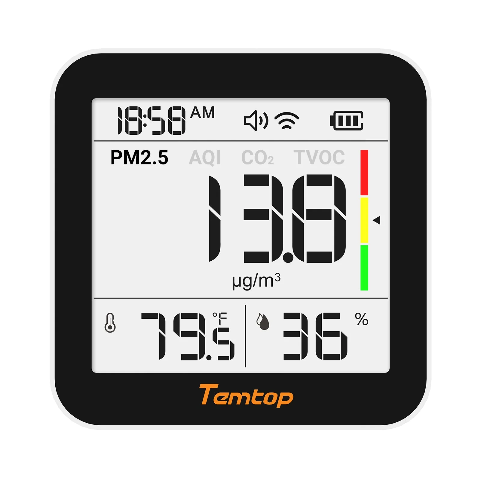 Temtop M10+ WIFI Air Quality Monitor, Rechargeable CO2 Detector with PM2.5 TVOC AQI Temperature and Humidity, 6-in-1 Indoor Pollution Meter with App Control, Data Export, E-ink Screen for Home Office - Image 3