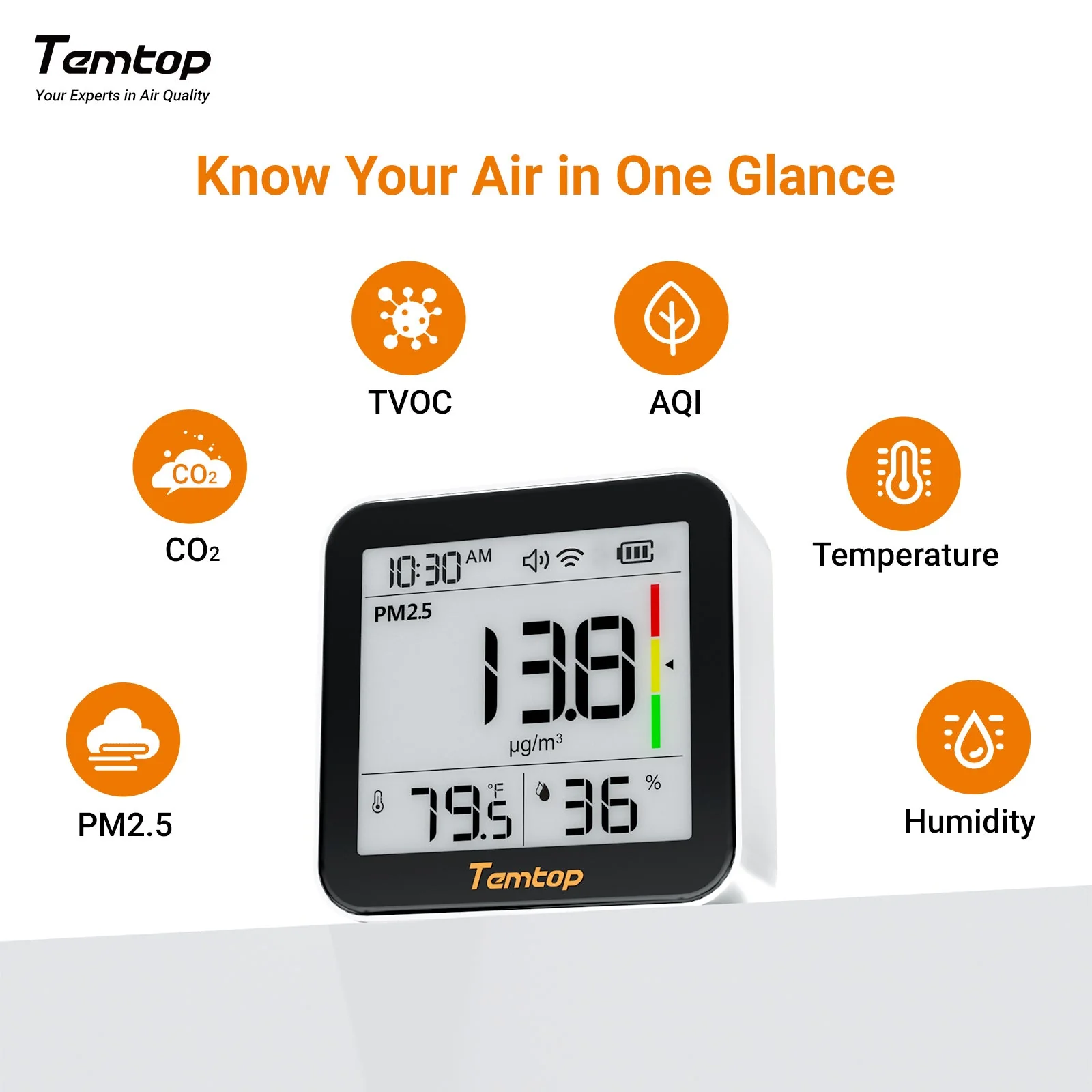 Temtop M10+ WIFI Air Quality Monitor, Rechargeable CO2 Detector with PM2.5 TVOC AQI Temperature and Humidity, 6-in-1 Indoor Pollution Meter with App Control, Data Export, E-ink Screen for Home Office - Image 4