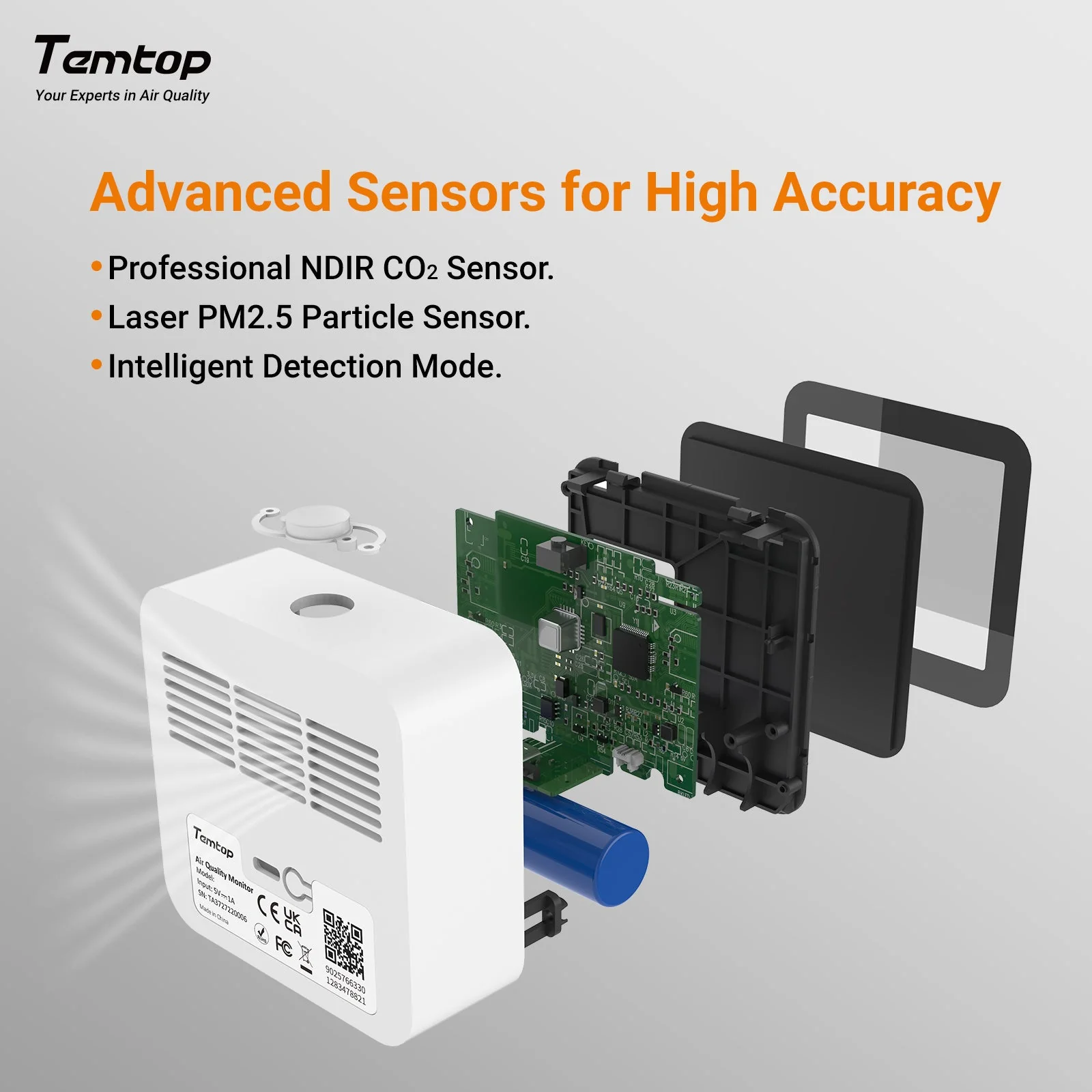 Temtop M10+ WIFI Air Quality Monitor, Rechargeable CO2 Detector with PM2.5 TVOC AQI Temperature and Humidity, 6-in-1 Indoor Pollution Meter with App Control, Data Export, E-ink Screen for Home Office - Image 6