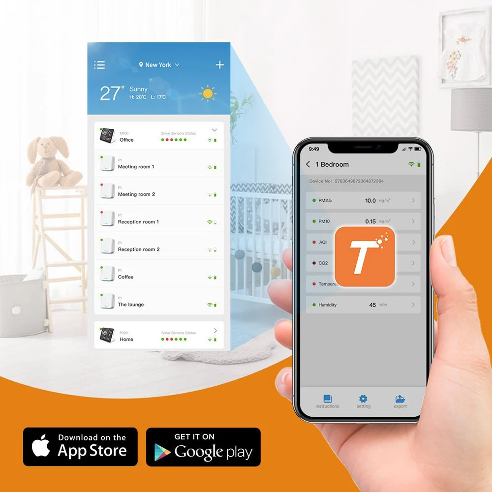 Temtop M100 Indoor CO2 Meter & Air Quality Monitor 8 in 1 Integrated Sensor - Image 3