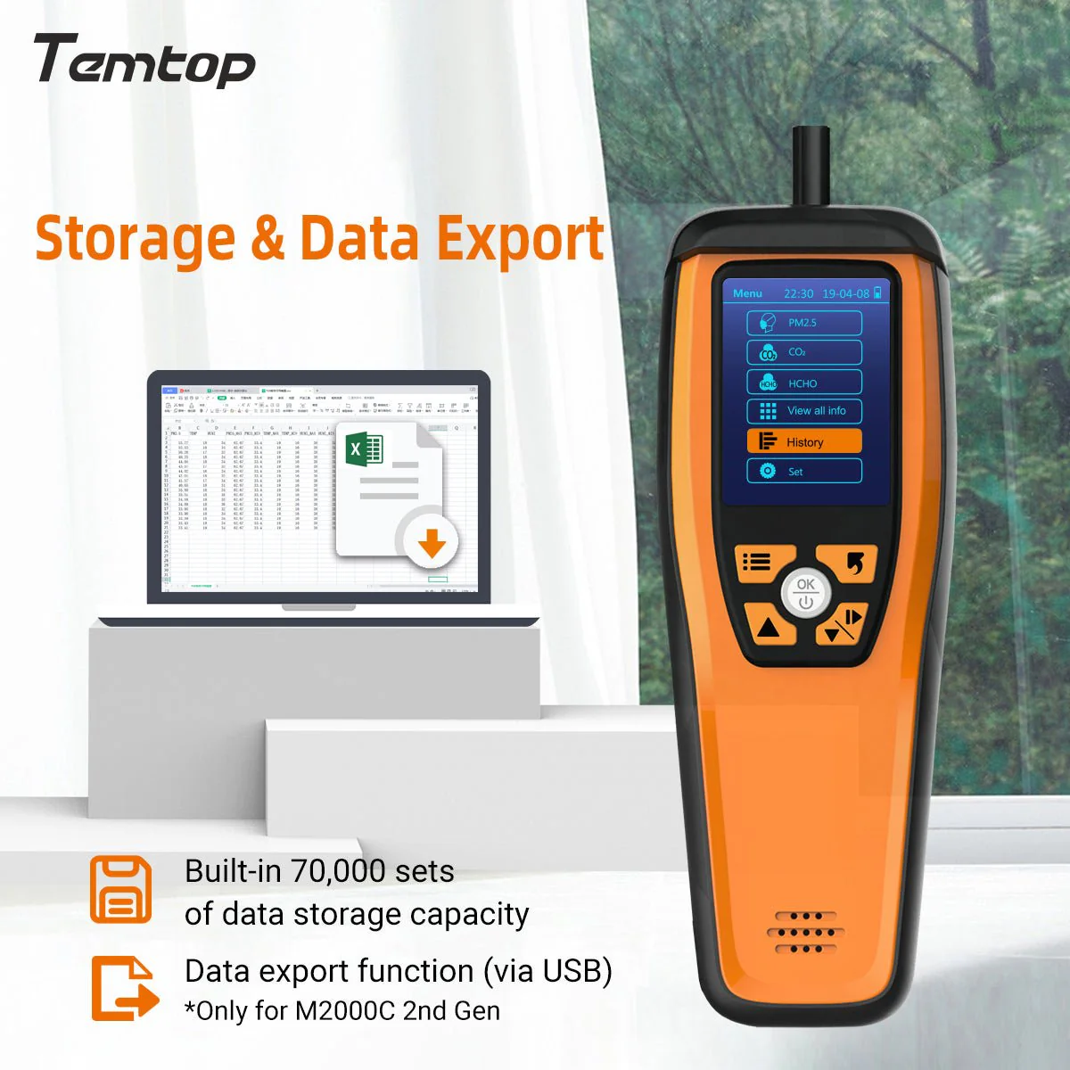 Temtop M2000C 2nd Generation Air Quality Monitor PM2.5 PM10 CO2 Data Export Audio Alarm Easy Calibration - Image 10