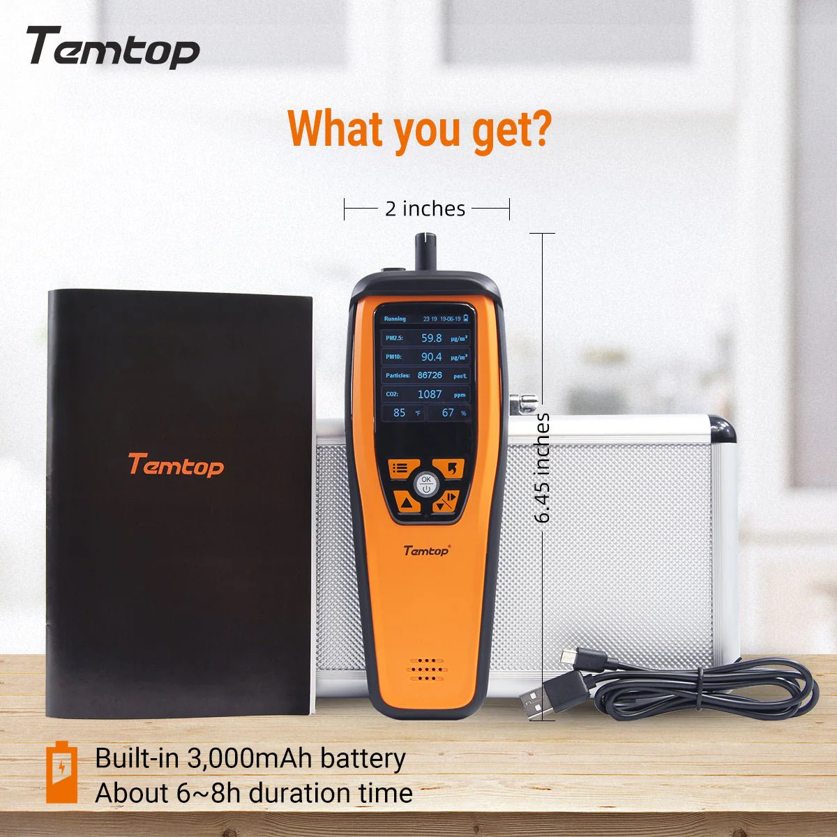 Temtop M2000C 2nd Generation Air Quality Monitor PM2.5 PM10 CO2 Data Export Audio Alarm Easy Calibration - Image 11