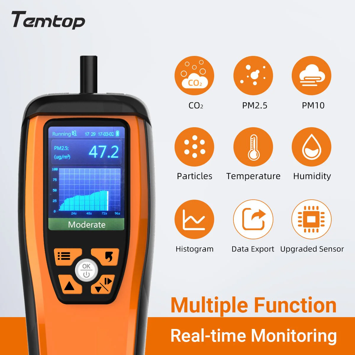 Temtop M2000C 2nd Generation Air Quality Monitor PM2.5 PM10 CO2 Data Export Audio Alarm Easy Calibration - Image 4