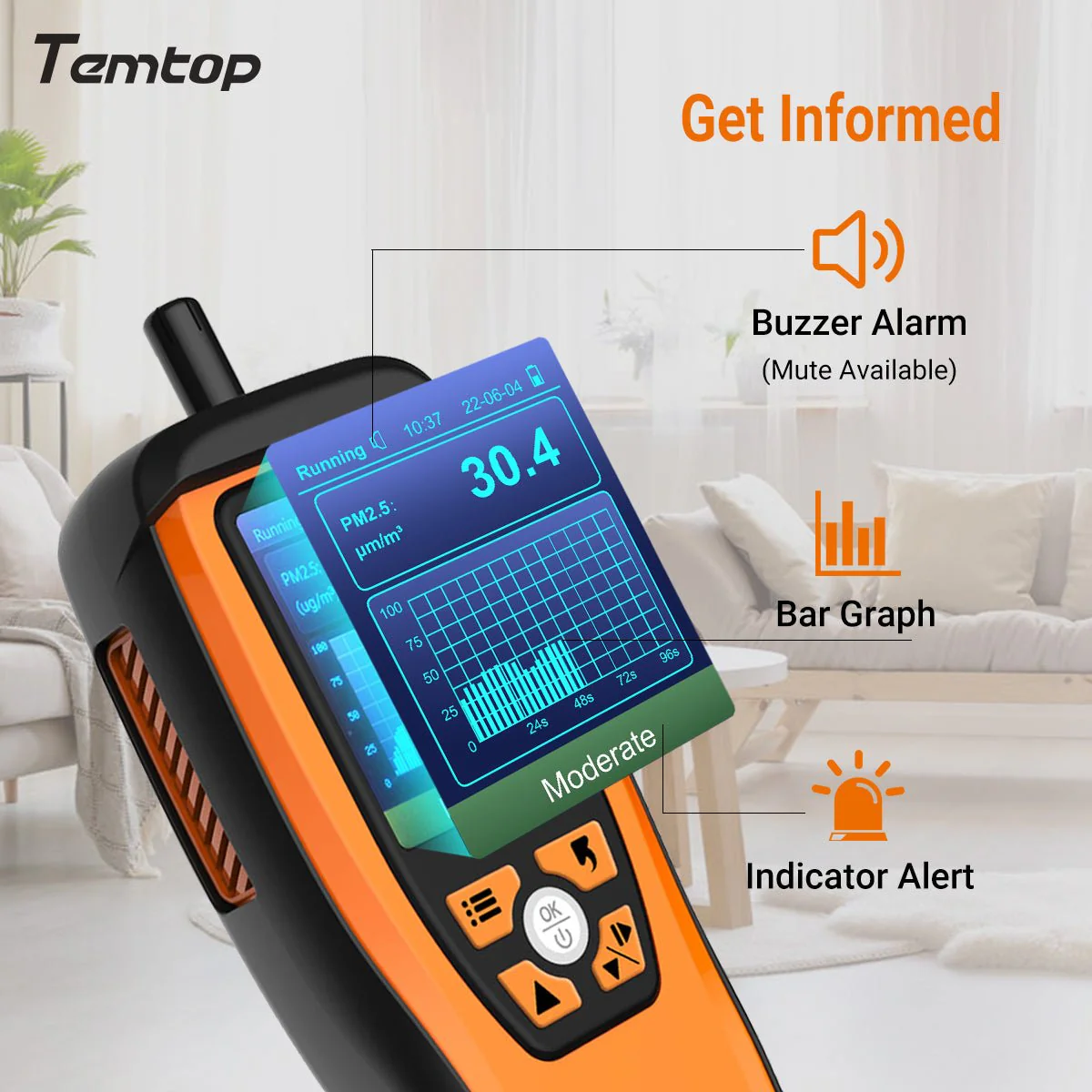 Temtop M2000C 2nd Generation Air Quality Monitor PM2.5 PM10 CO2 Data Export Audio Alarm Easy Calibration - Image 9