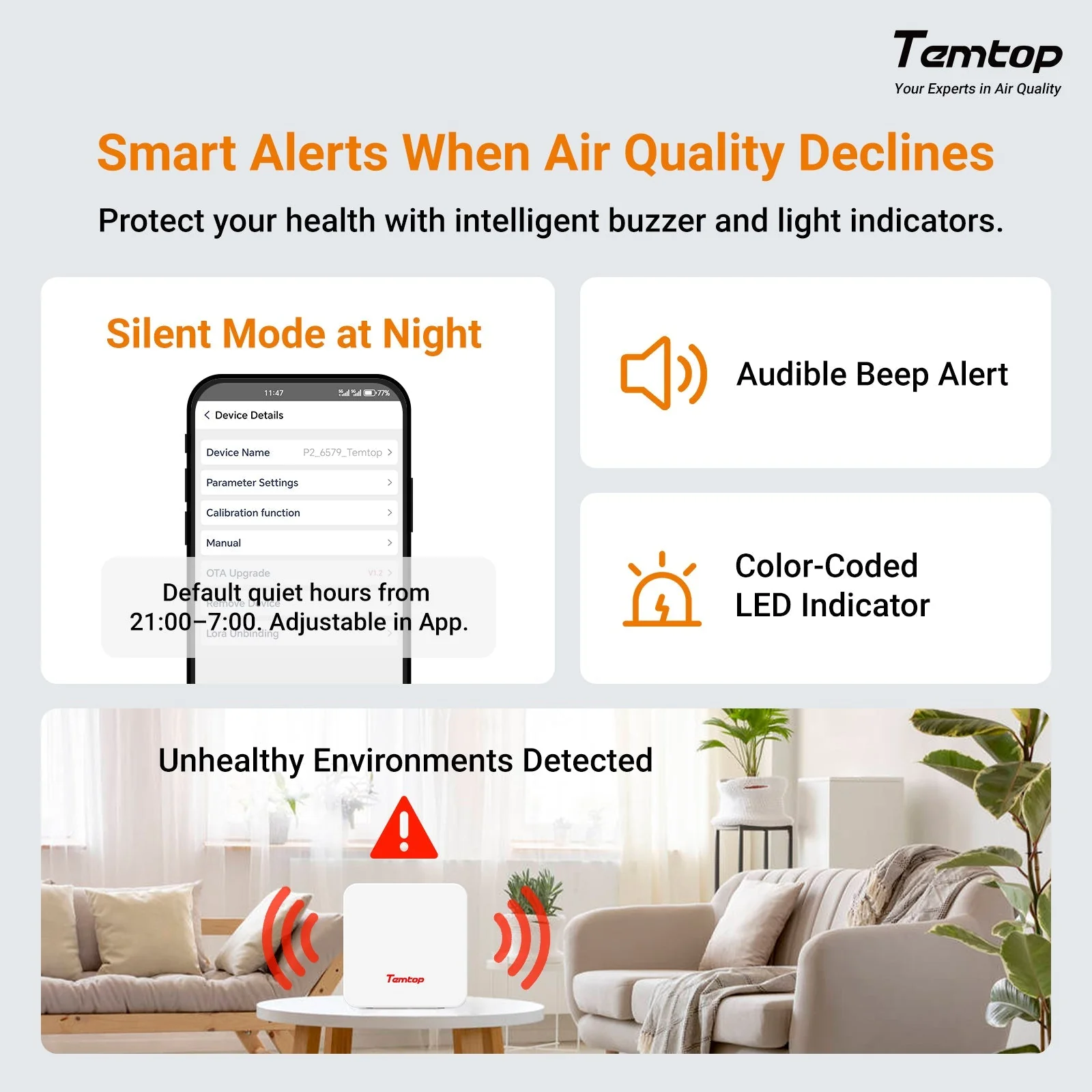 Temtop P1 Air Quality Monitor – PM2.5, PM10, Temp & Humidity Detector with Real-Time AQI & Bluetooth App - Image 4