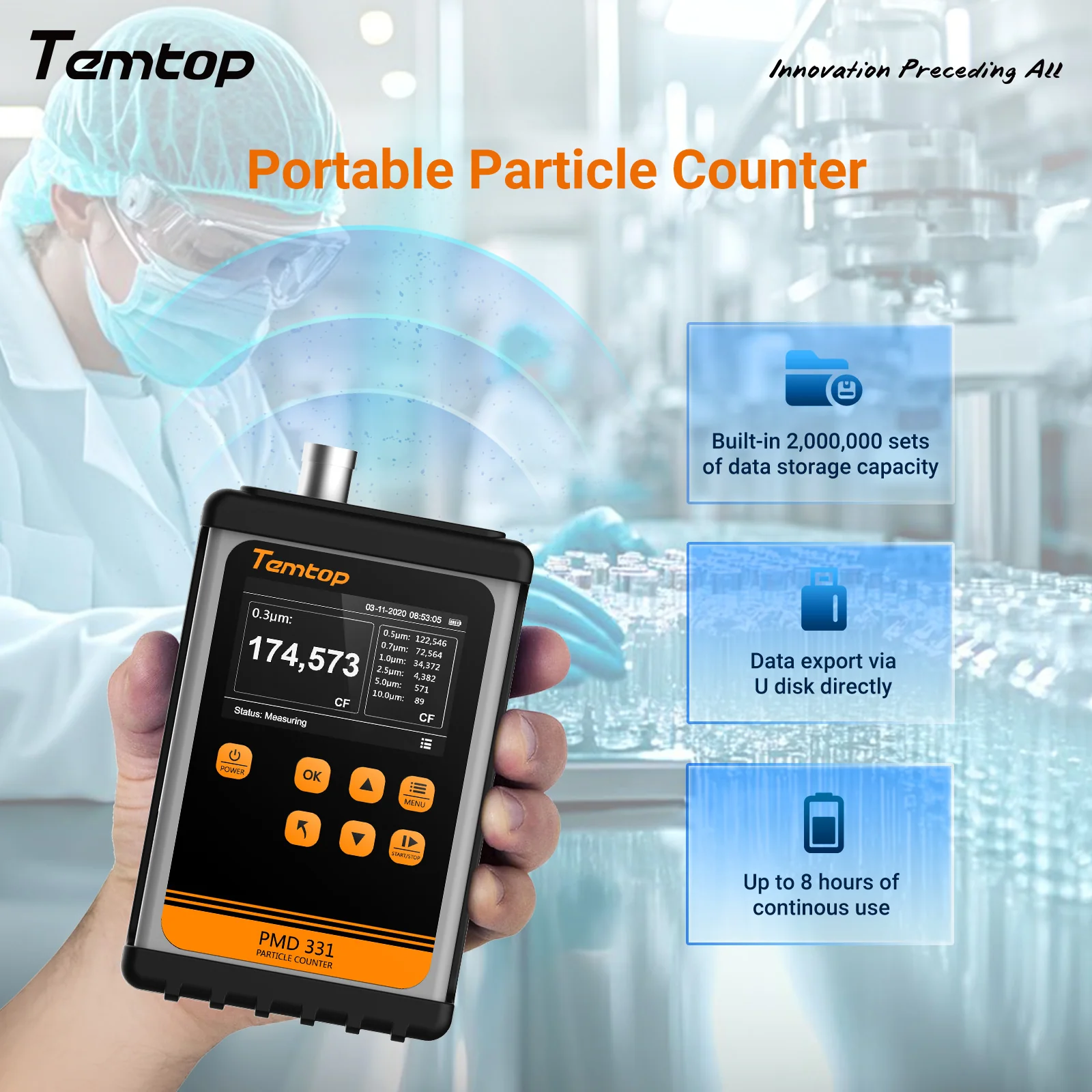 Temtop Innovative Handheld Particle Counter for Air Quality Measurement Conform to ISO Standard PMD 331 - Image 3