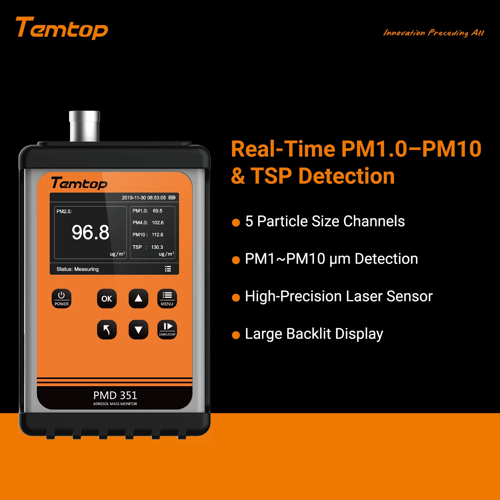 Temtop Handheld Particle Counter Particulate Meter for PM1.0/PM2.5/PM4.0/PM10/TSP PMD 351 - Image 4