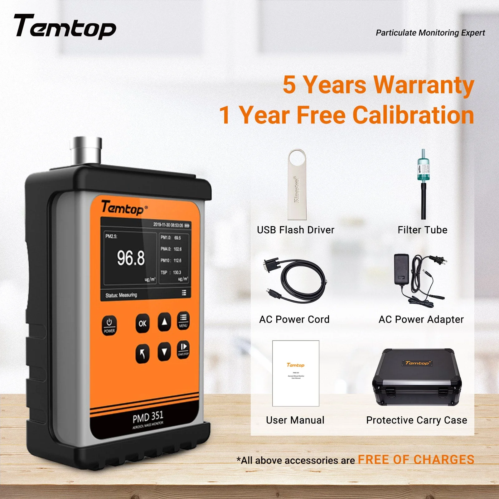 Temtop Handheld Particle Counter Particulate Meter for PM1.0/PM2.5/PM4.0/PM10/TSP PMD 351 - Image 5