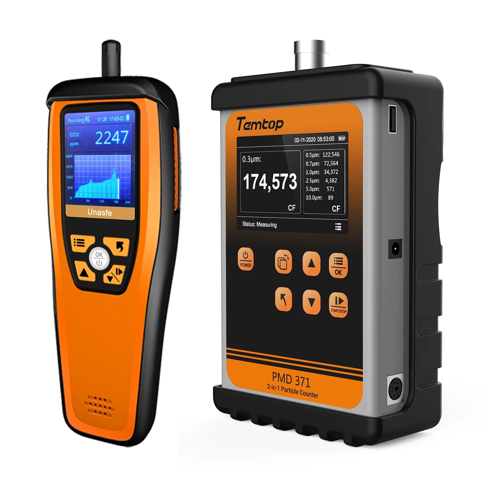 Temtop PMD 371 Aerosol Monitor Handheld Particle Counter Dust Monitor, Seven Outputs of Particle Numbers, Concentrations of Five Particles Types - Image 2