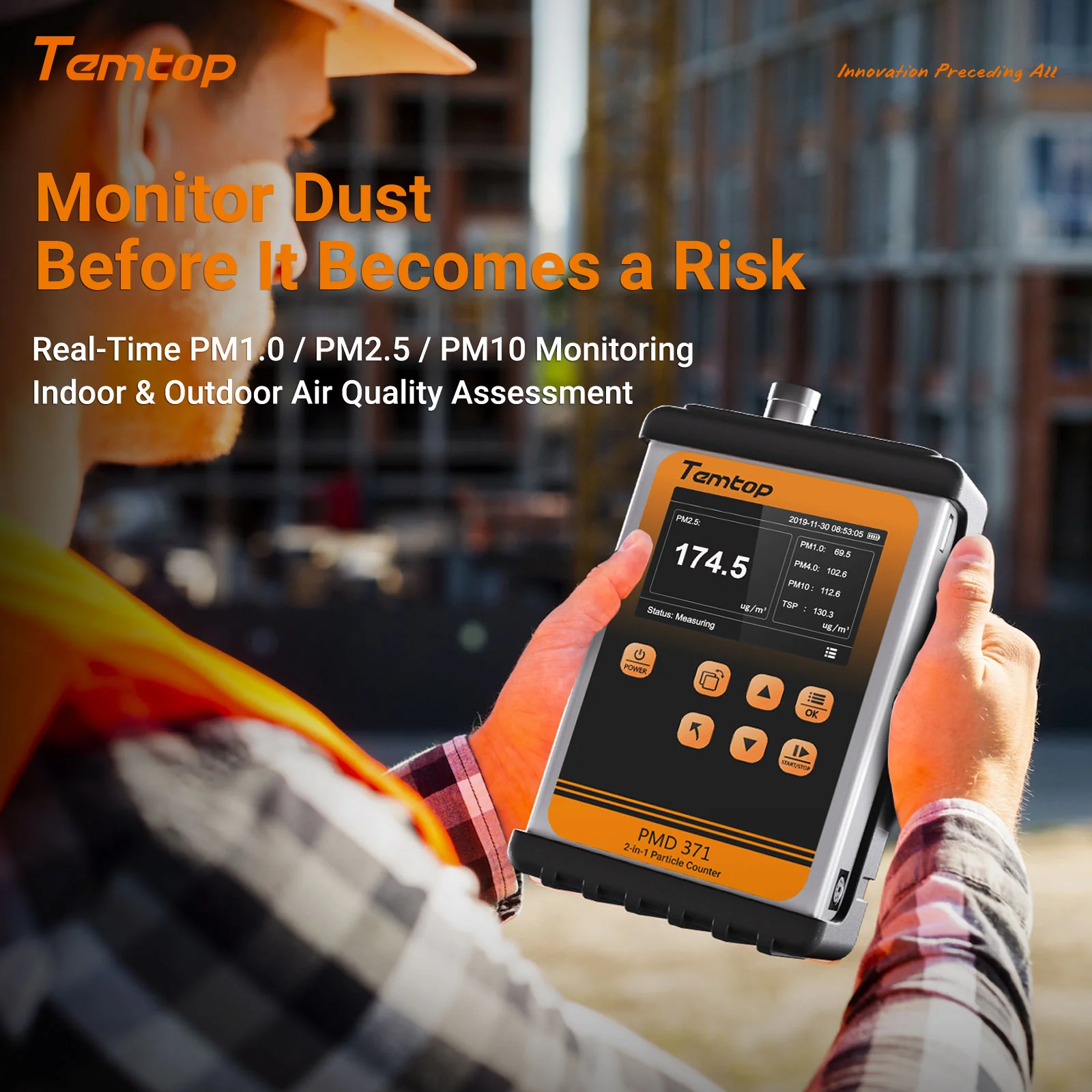 Temtop PMD 371 Aerosol Monitor Handheld Particle Counter Dust Monitor, Seven Outputs of Particle Numbers, Concentrations of Five Particles Types - Image 4