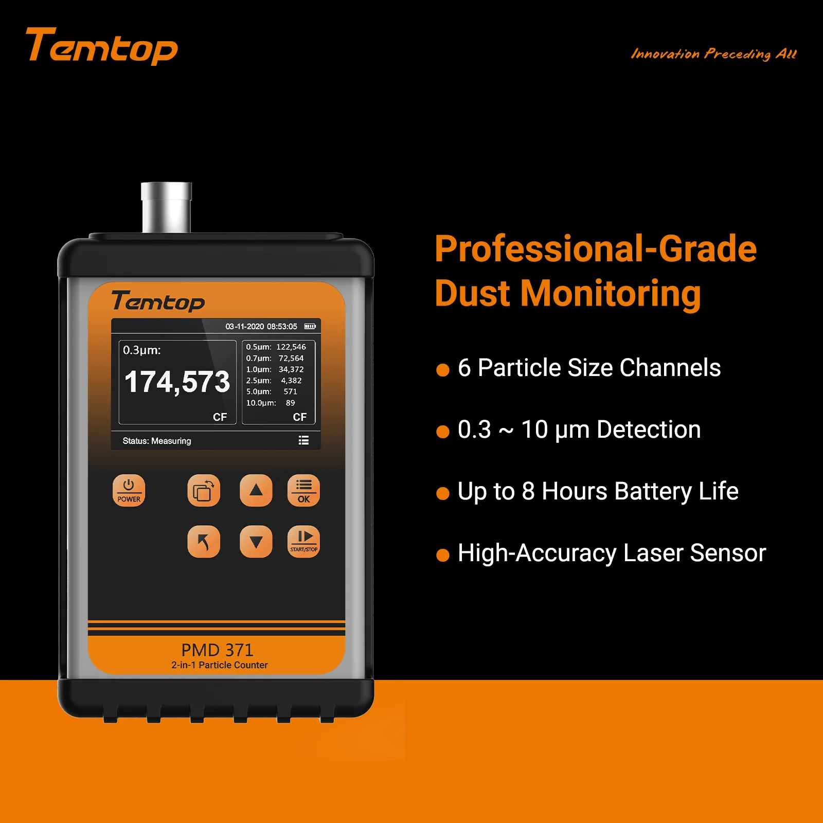 Temtop PMD 371 Aerosol Monitor Handheld Particle Counter Dust Monitor, Seven Outputs of Particle Numbers, Concentrations of Five Particles Types - Image 6