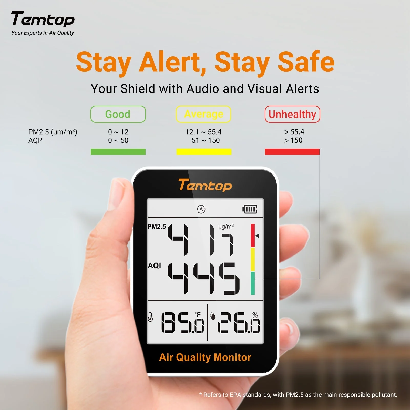 Temtop S1-up Indoor Air Quality Meter Temperature & Humidity AQI PM2.5 Monitor with Accurate Sensor - Image 5