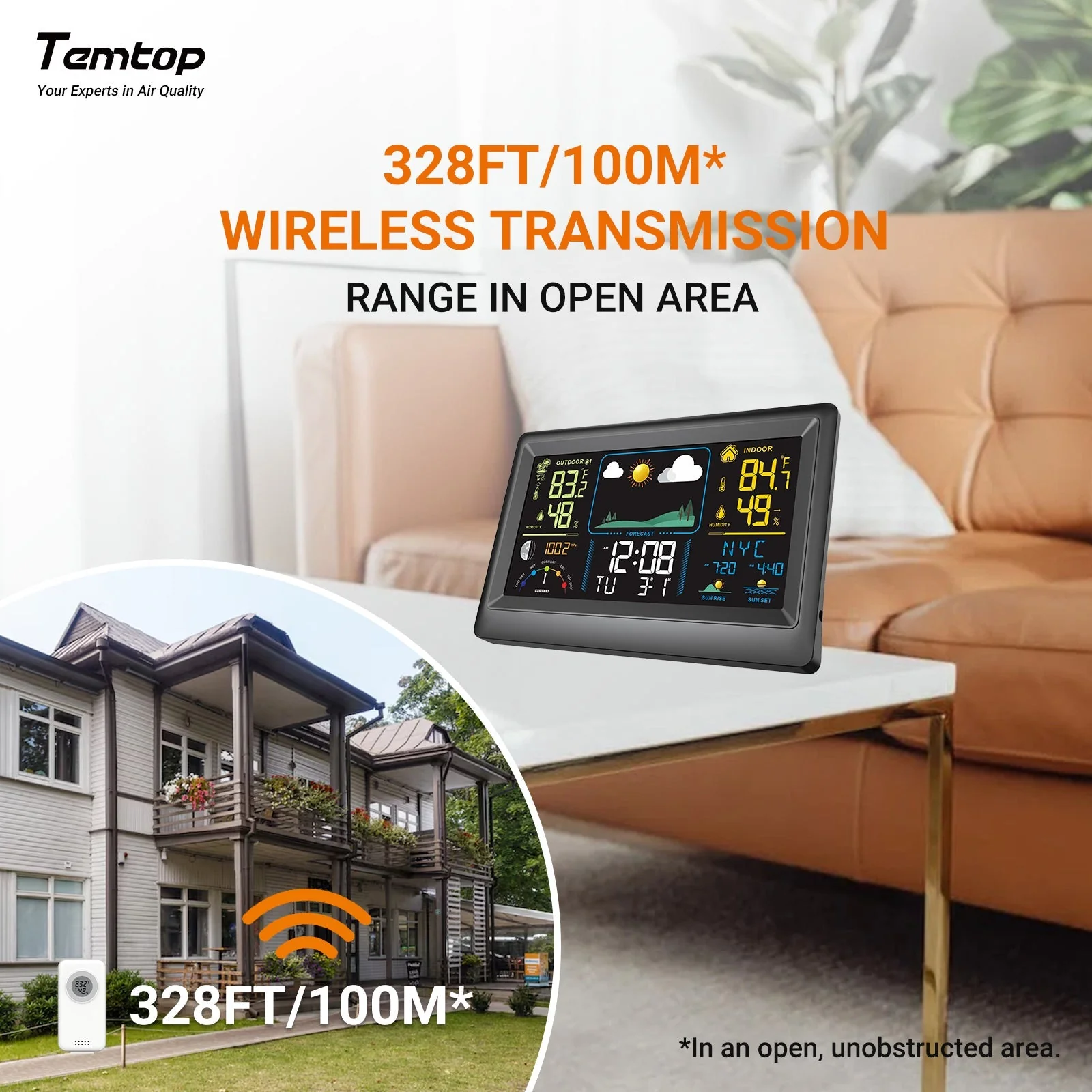 Temtop Weather Station W100 – Multifunctional Weather Station with Indoor/Outdoor Temperature, Humidity, Atmospheric Pressure, Weather Forecast, Moon Phase, and Alarm Features - Image 6